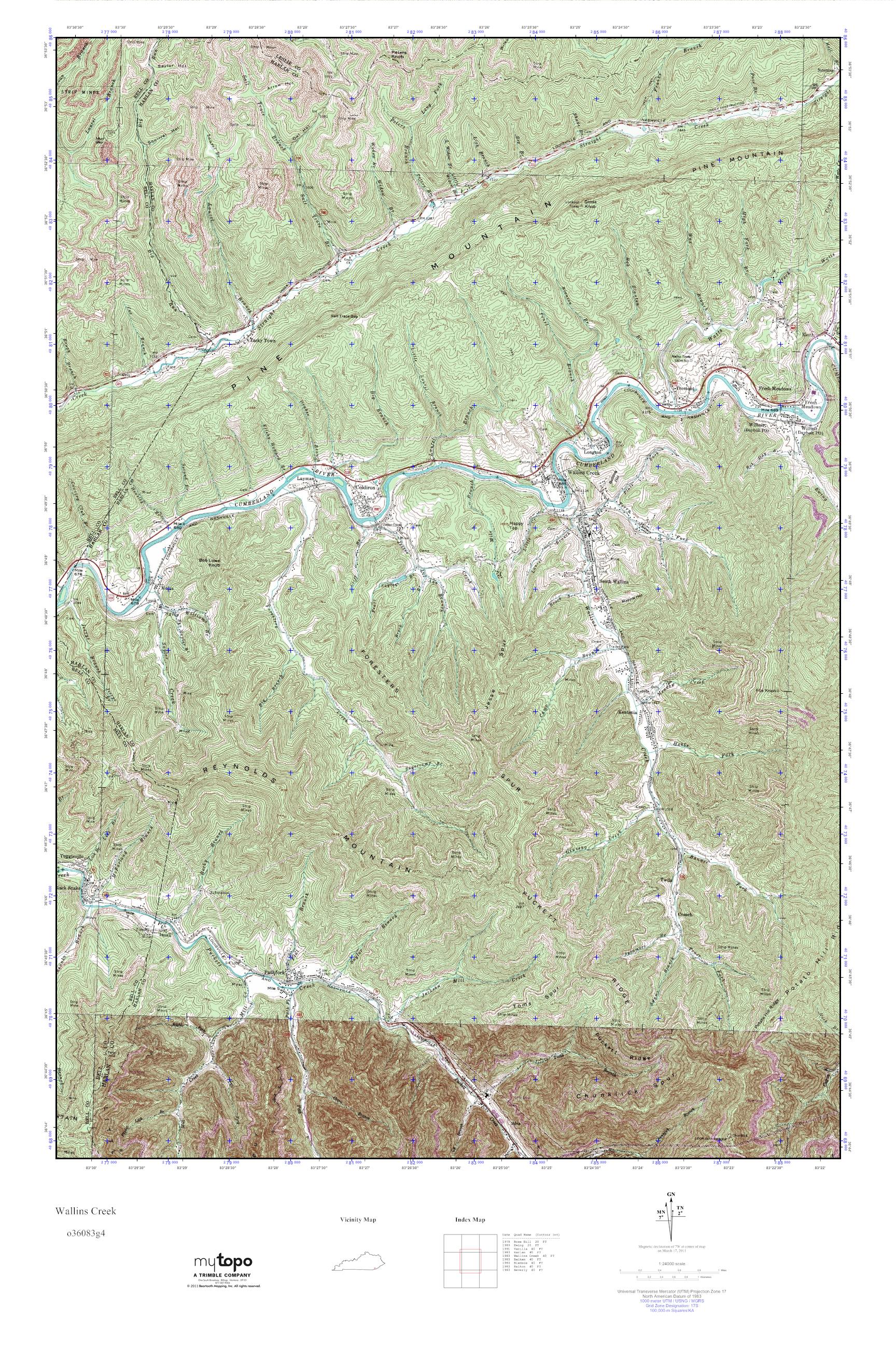 MyTopo Wallins Creek, Kentucky USGS Quad Topo Map