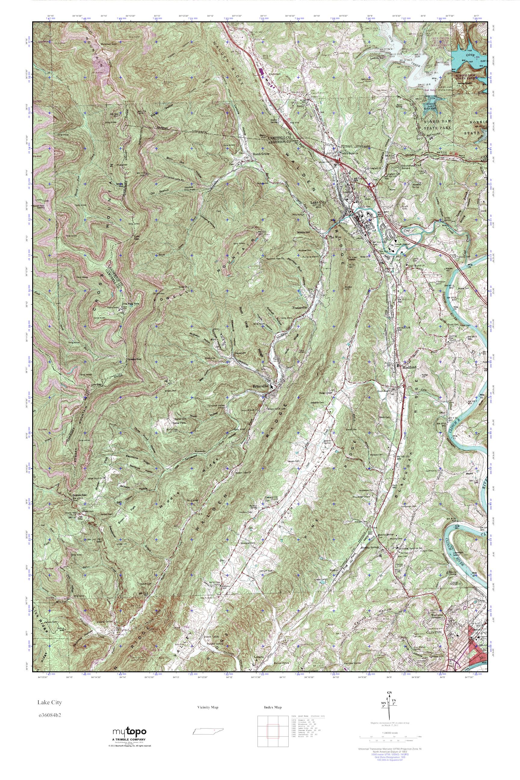 MyTopo Lake City, Tennessee USGS Quad Topo Map