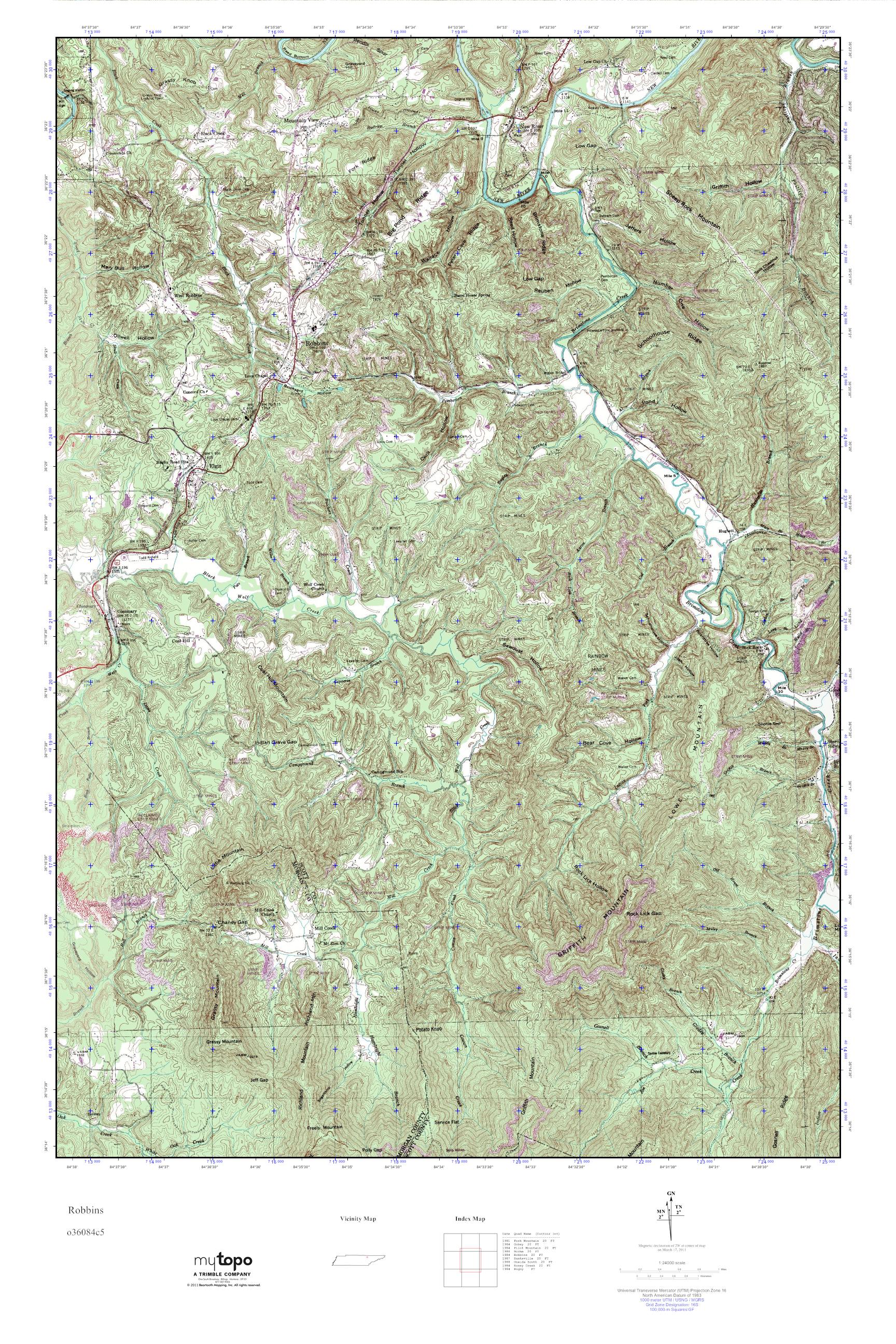 MyTopo Robbins, Tennessee USGS Quad Topo Map