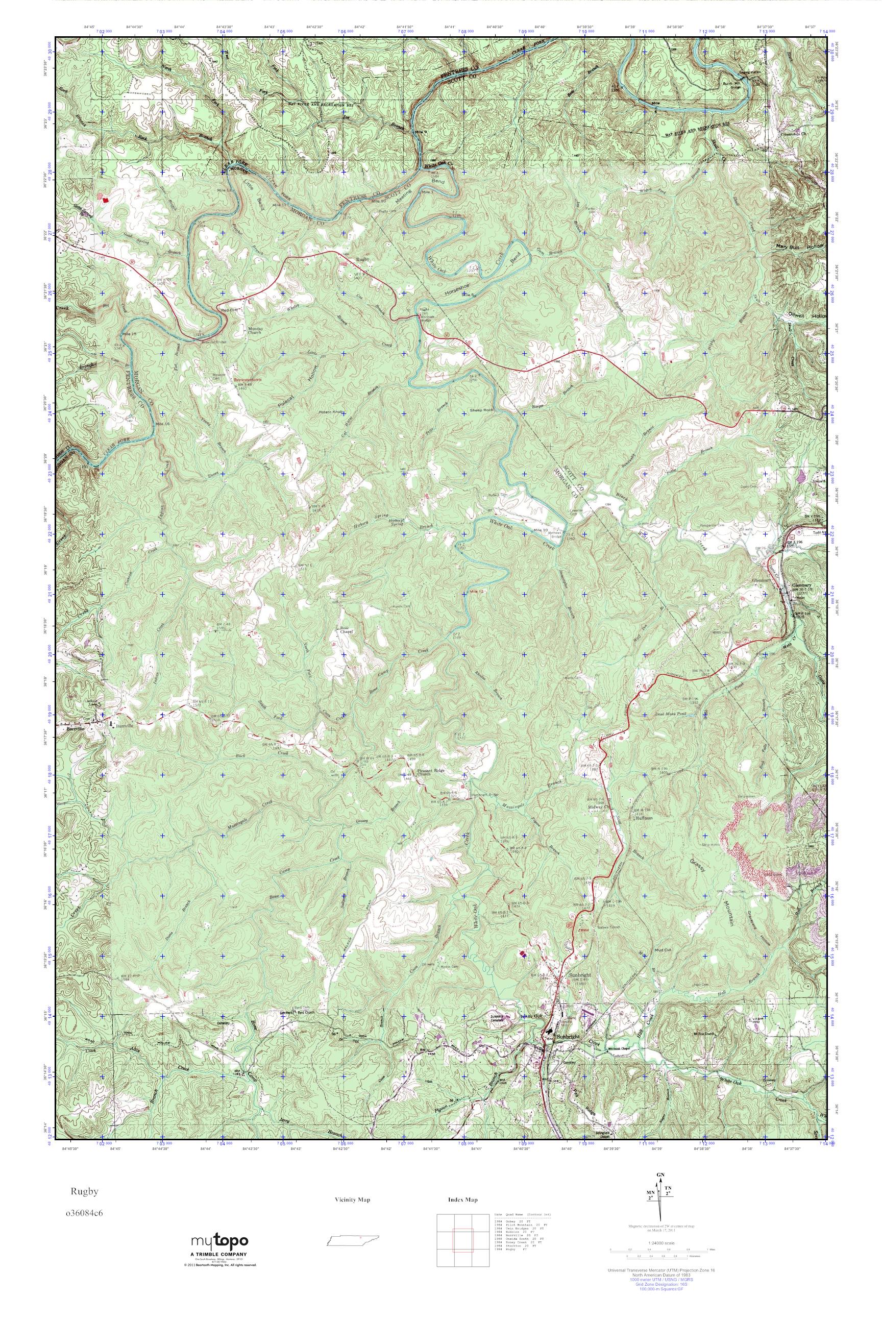 MyTopo Rugby, Tennessee USGS Quad Topo Map