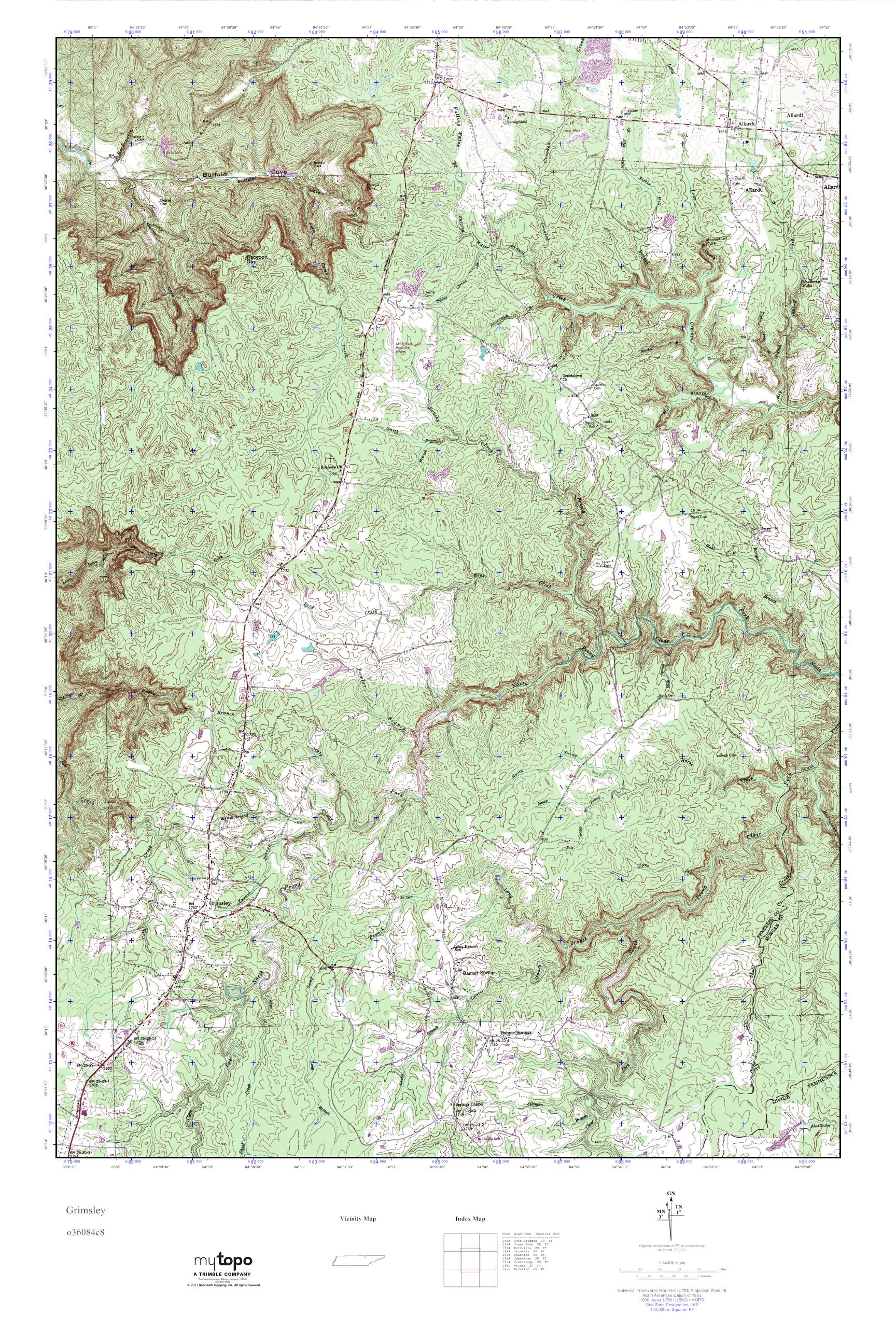MyTopo Grimsley, Tennessee USGS Quad Topo Map