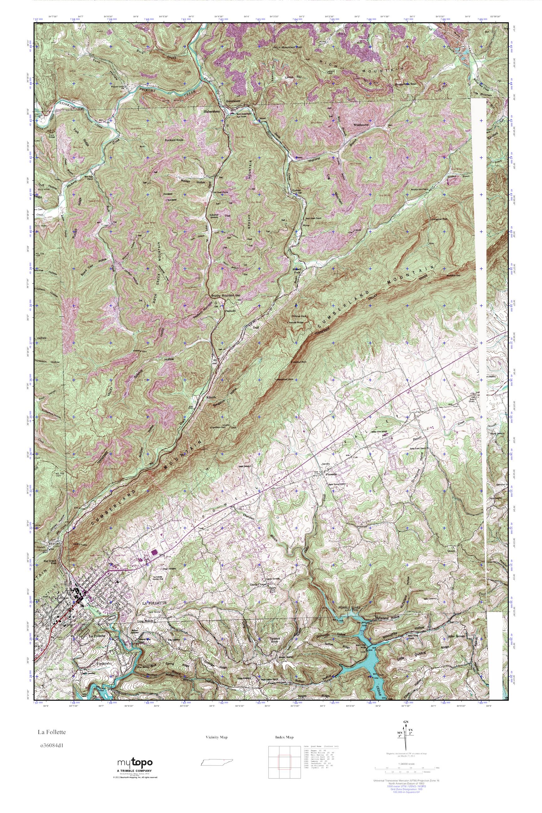 MyTopo La Follette, Tennessee USGS Quad Topo Map
