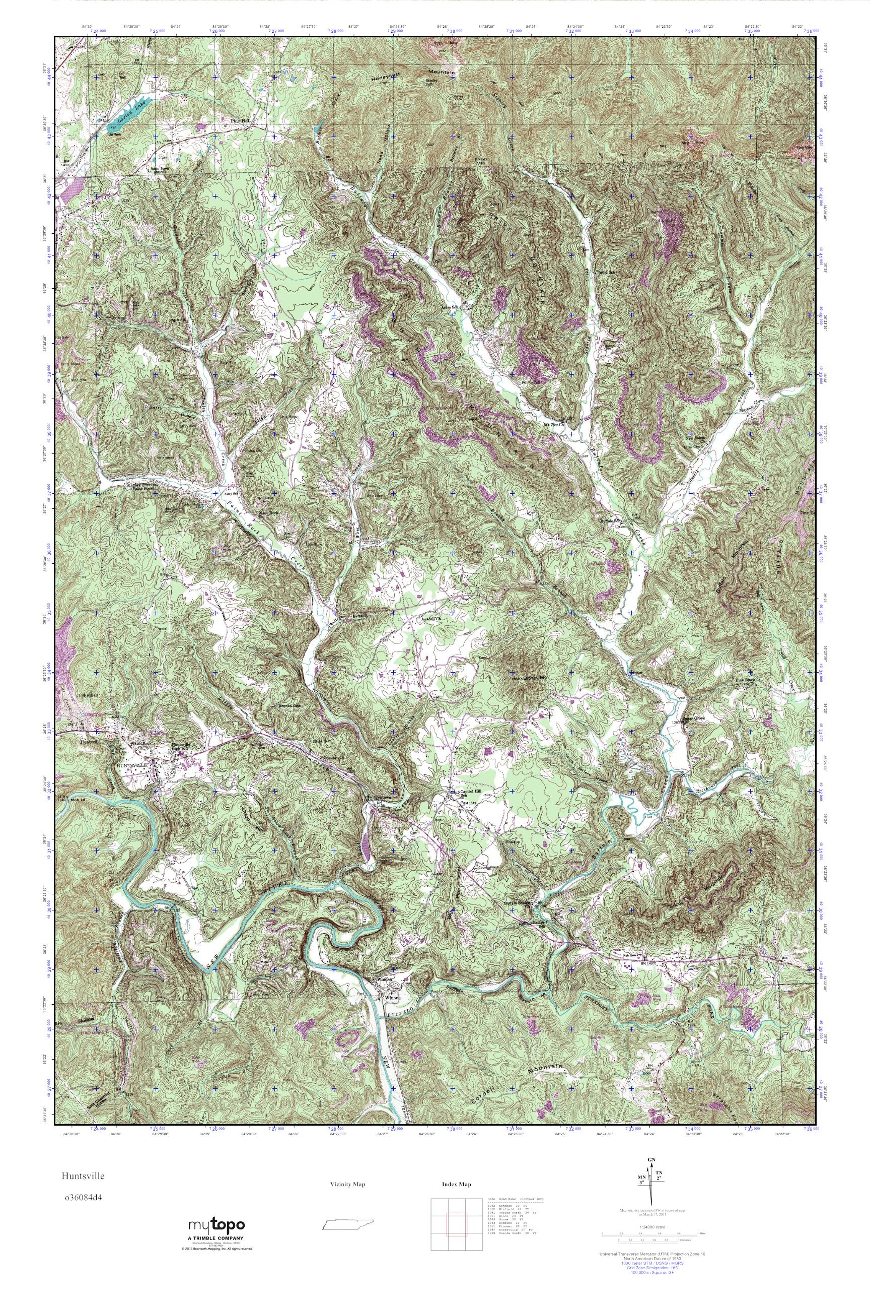 MyTopo Huntsville, Tennessee USGS Quad Topo Map