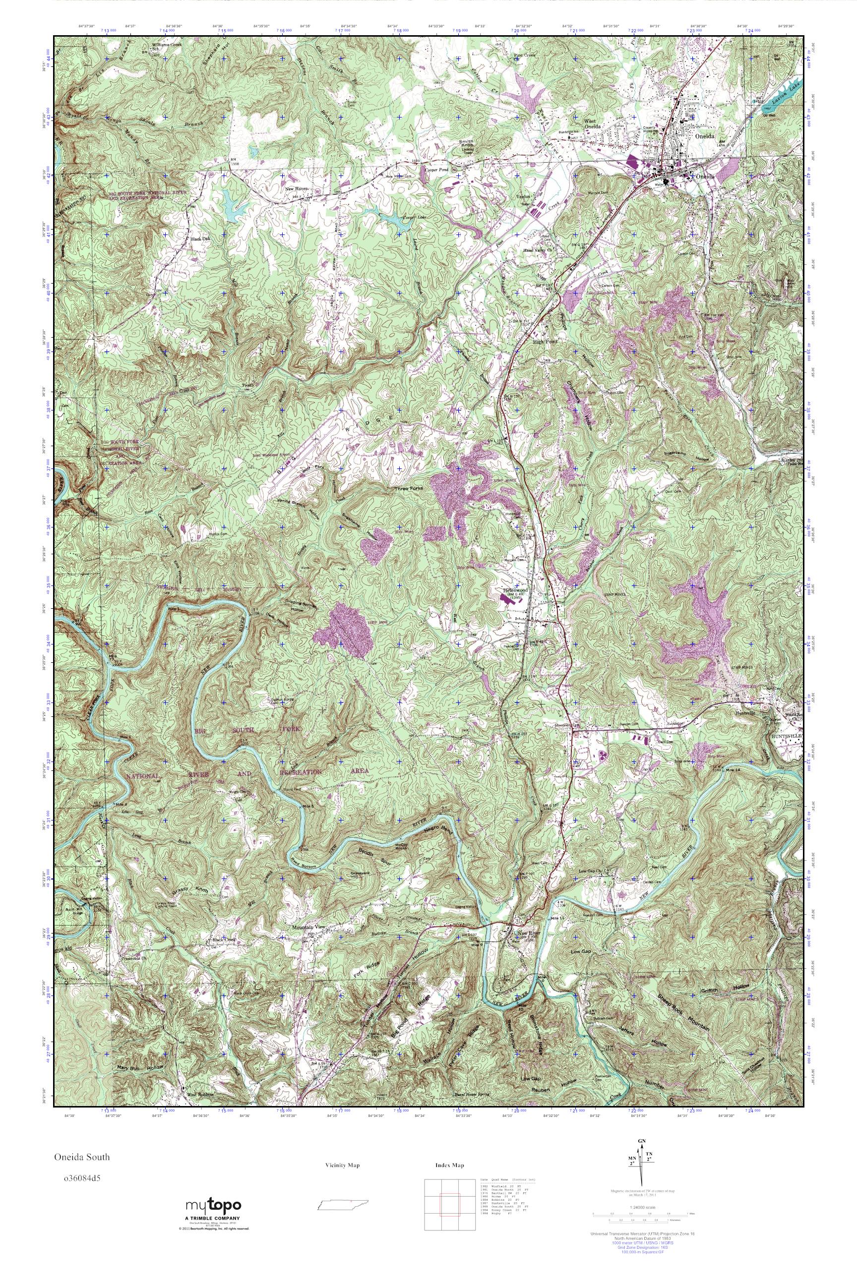 MyTopo Oneida South, Tennessee USGS Quad Topo Map