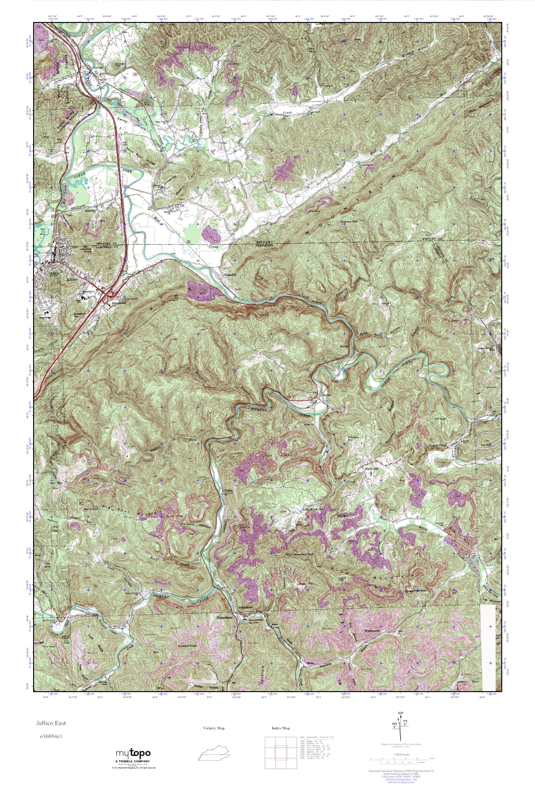 MyTopo Jellico East, Tennessee USGS Quad Topo Map