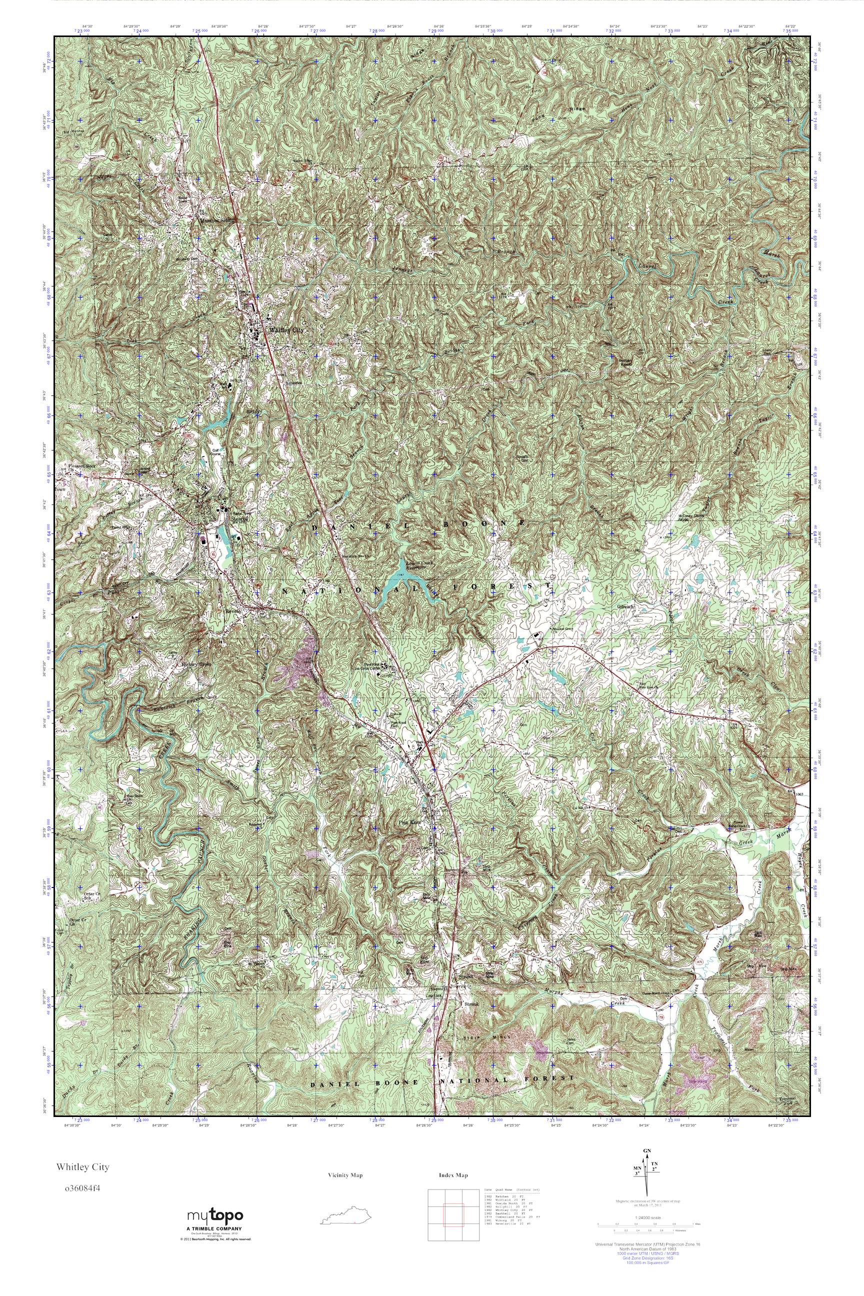 MyTopo Whitley City, Kentucky USGS Quad Topo Map