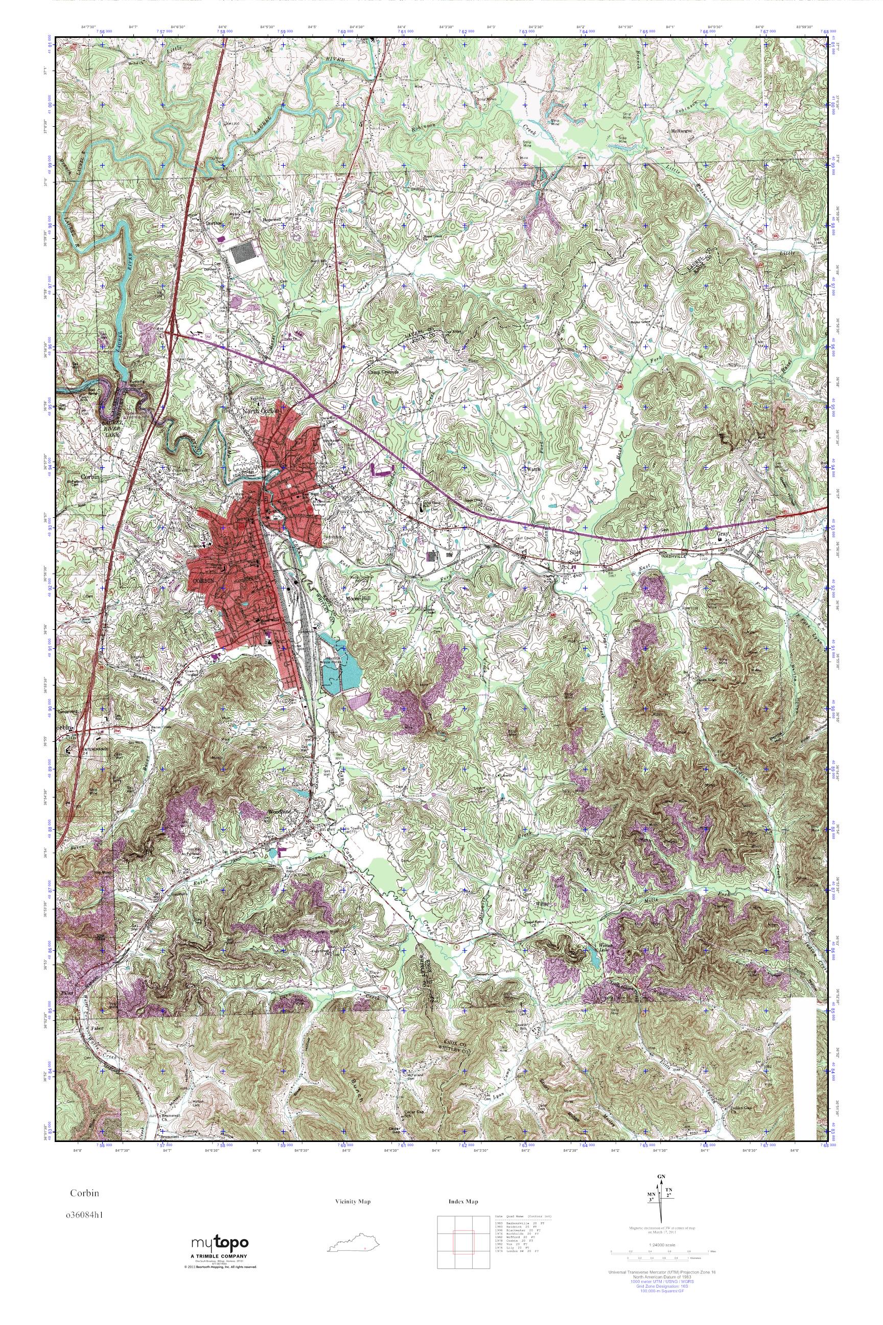 MyTopo Corbin, Kentucky USGS Quad Topo Map