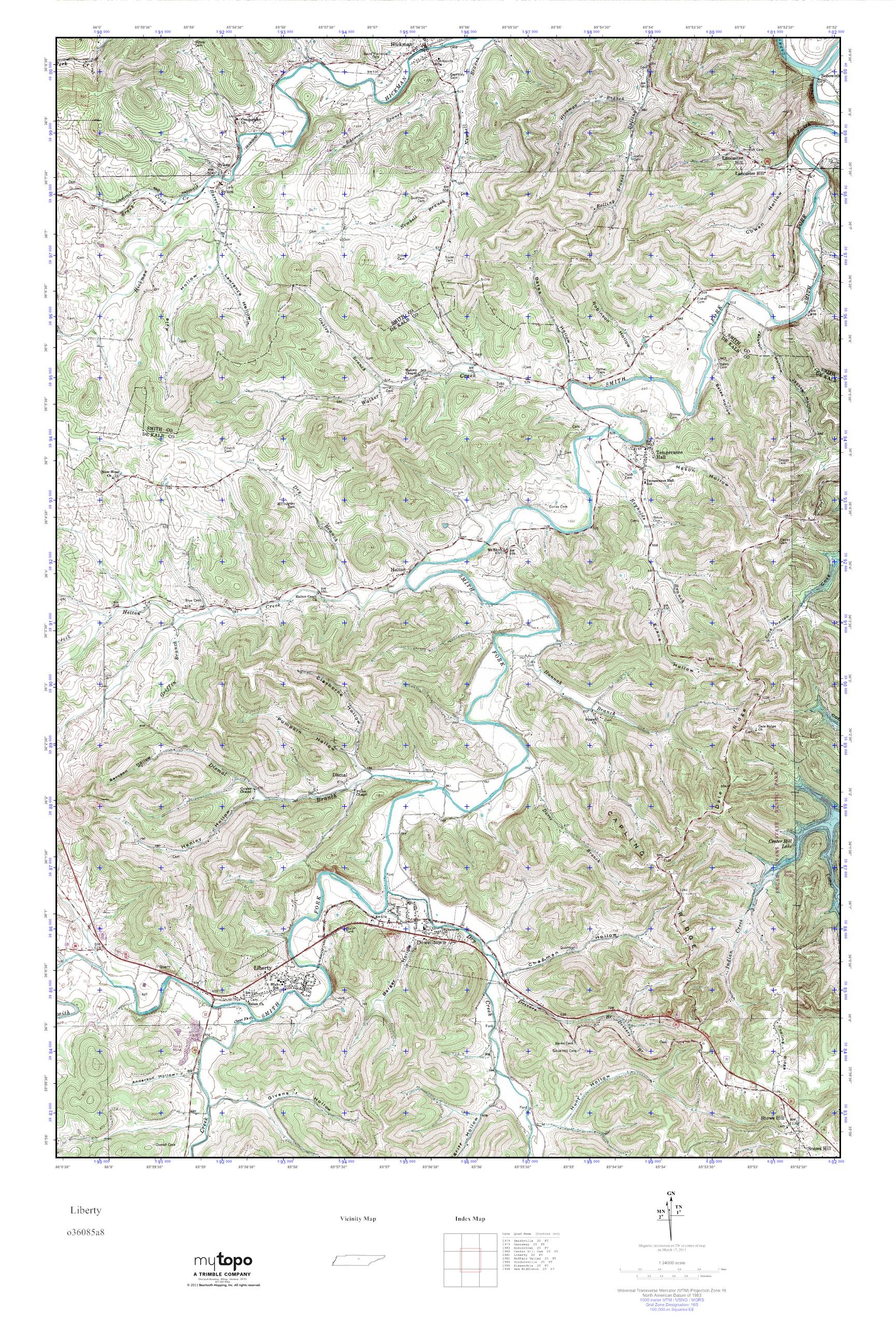 MyTopo Liberty, Tennessee USGS Quad Topo Map
