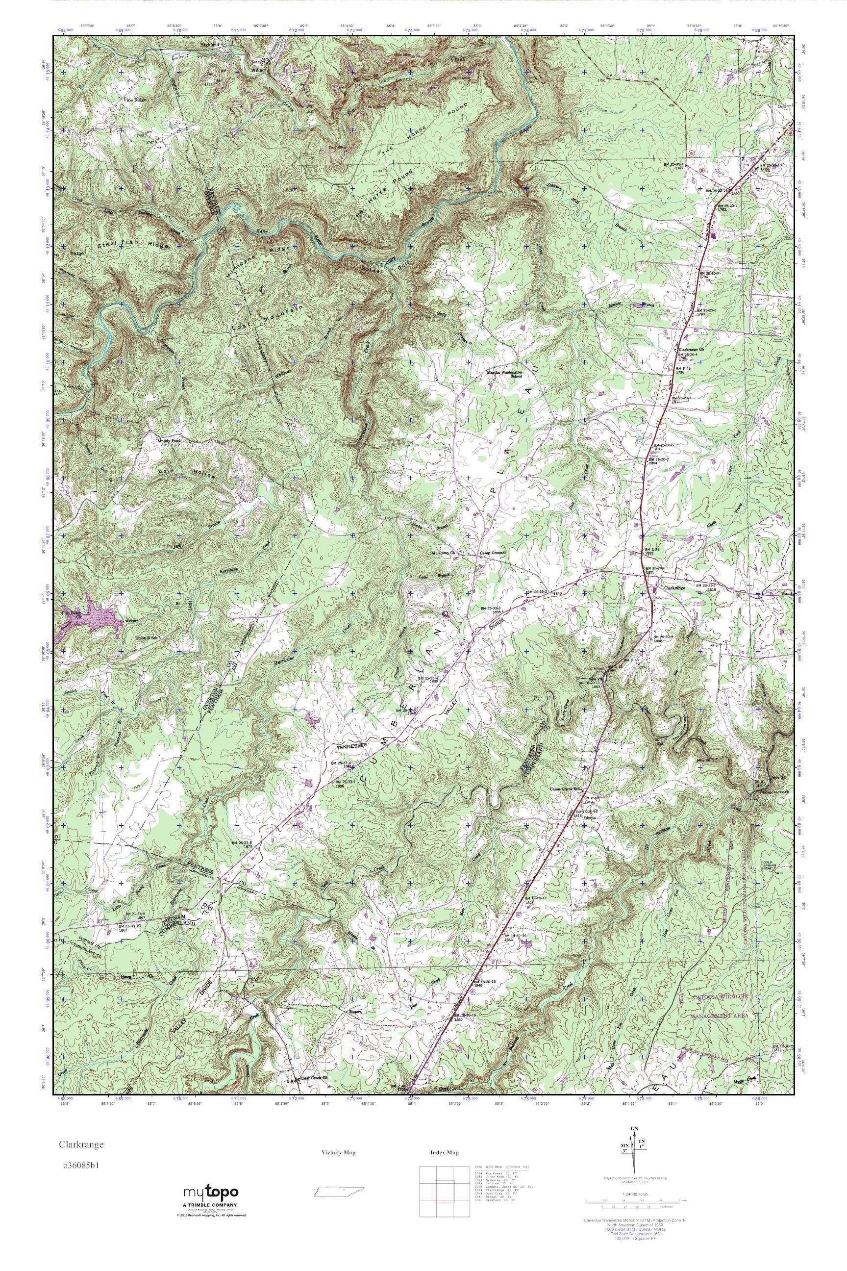 MyTopo Clarkrange, Tennessee USGS Quad Topo Map