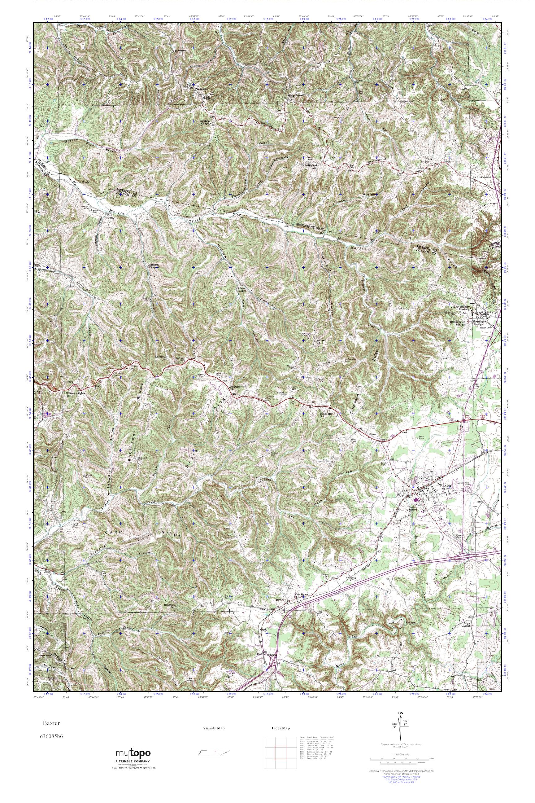 MyTopo Baxter, Tennessee USGS Quad Topo Map