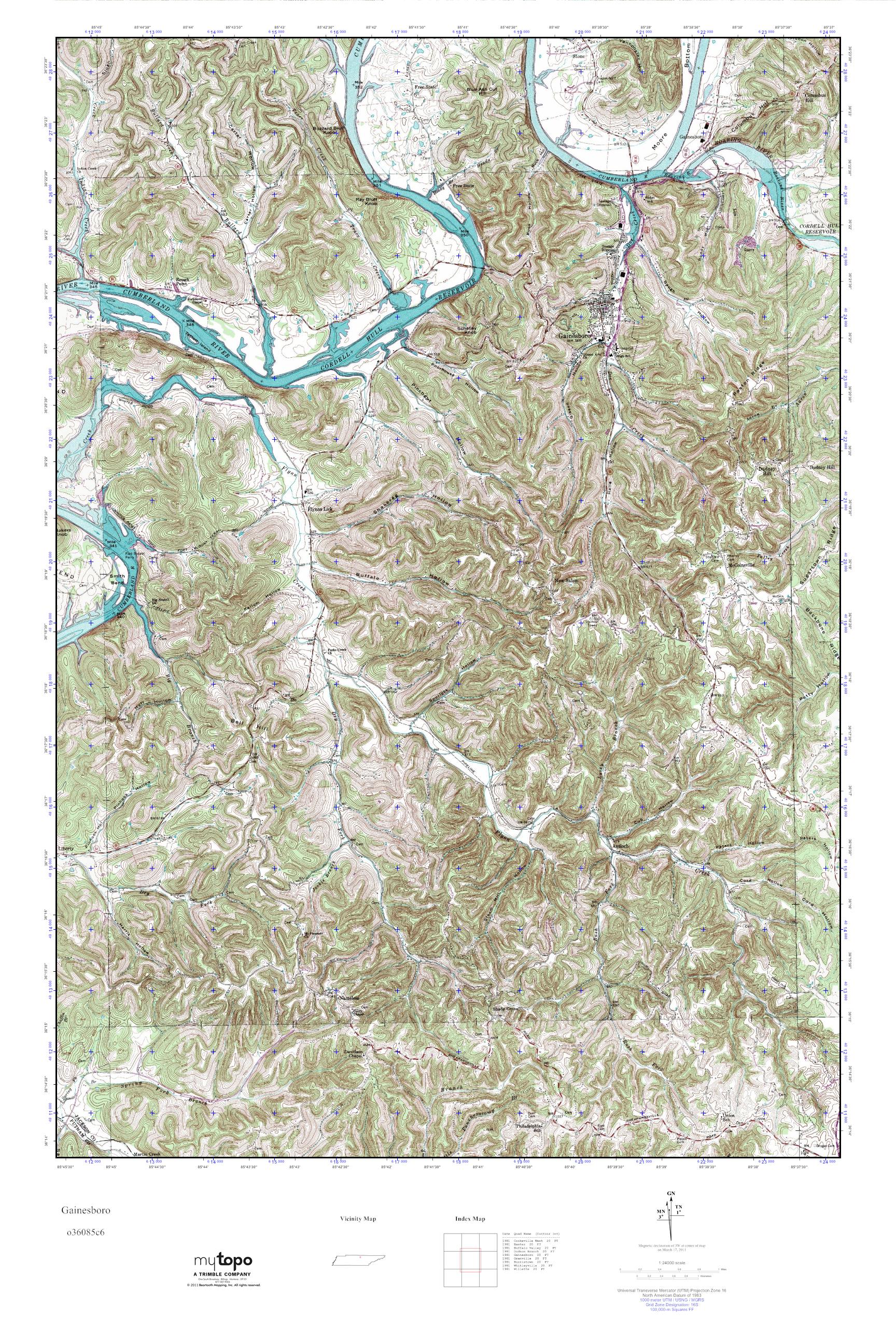 MyTopo Gainesboro, Tennessee USGS Quad Topo Map