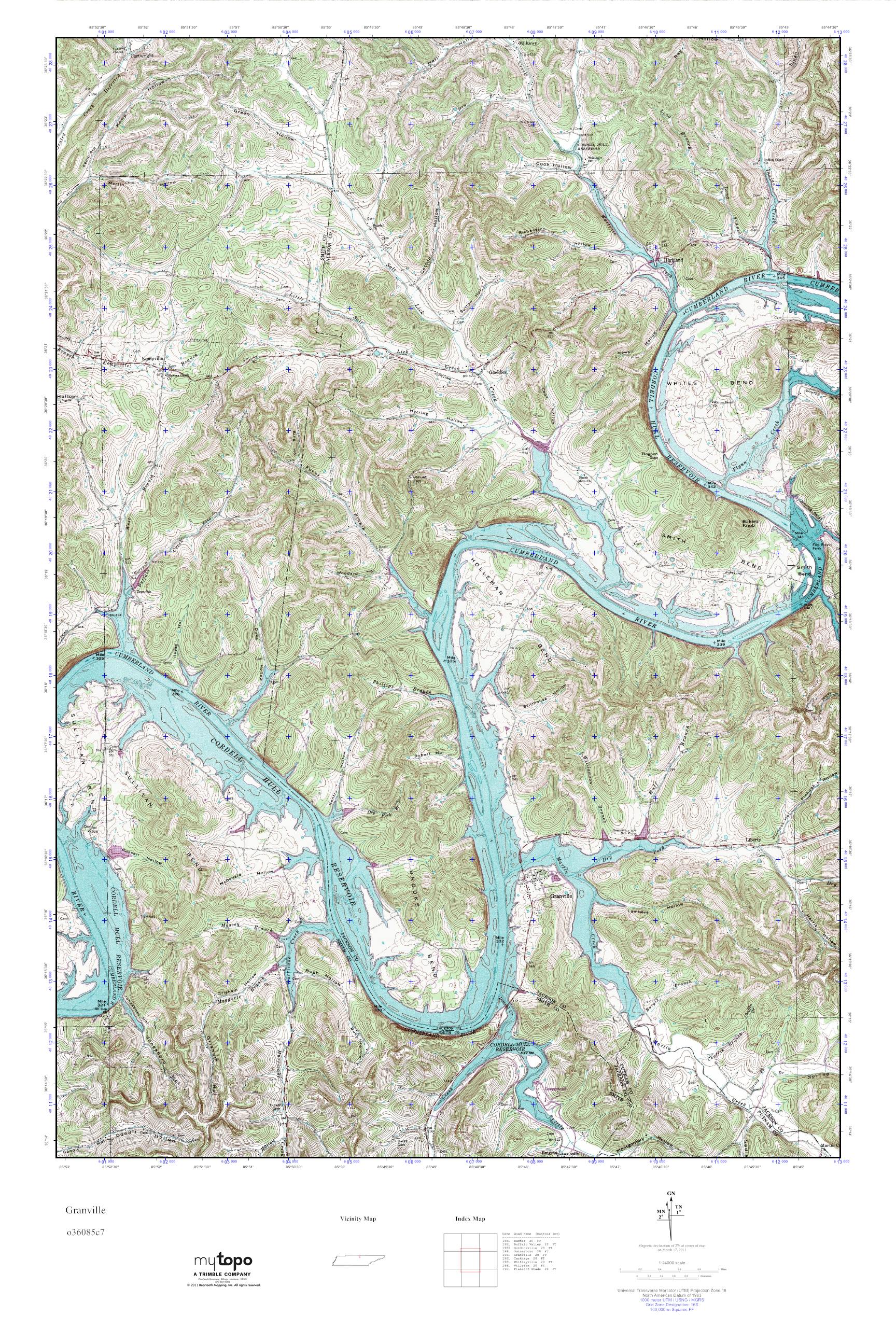 MyTopo Granville, Tennessee USGS Quad Topo Map