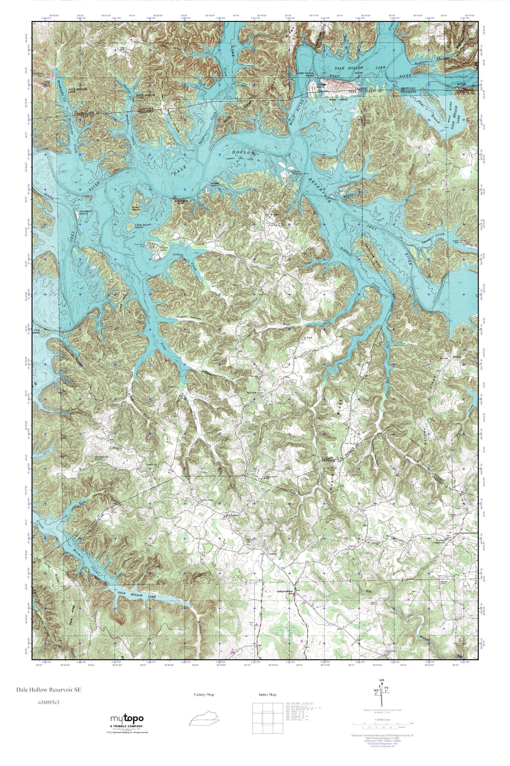 MyTopo Dale Hollow Reservoir SE, Tennessee USGS Quad Topo Map