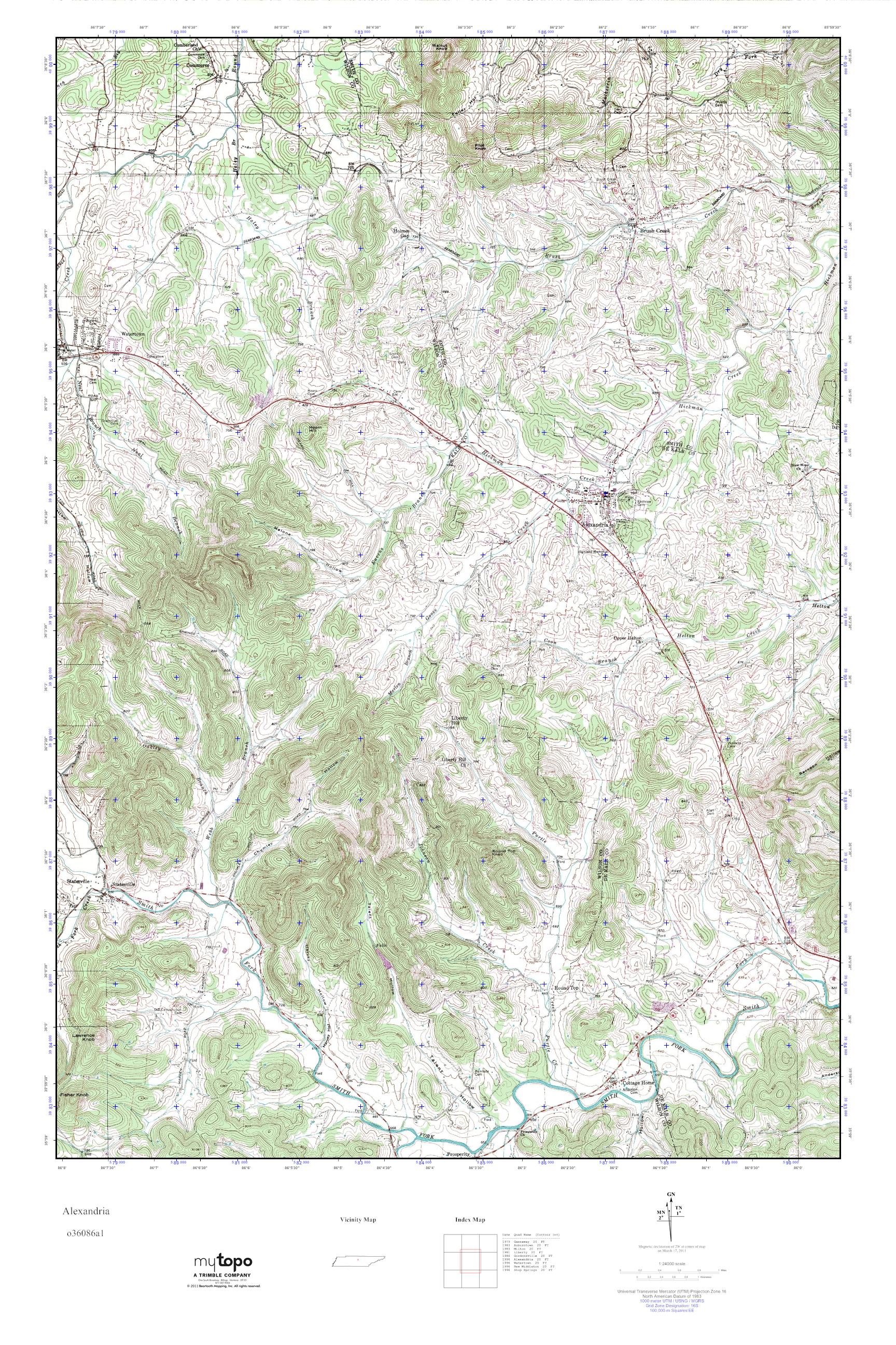 MyTopo Alexandria, Tennessee USGS Quad Topo Map