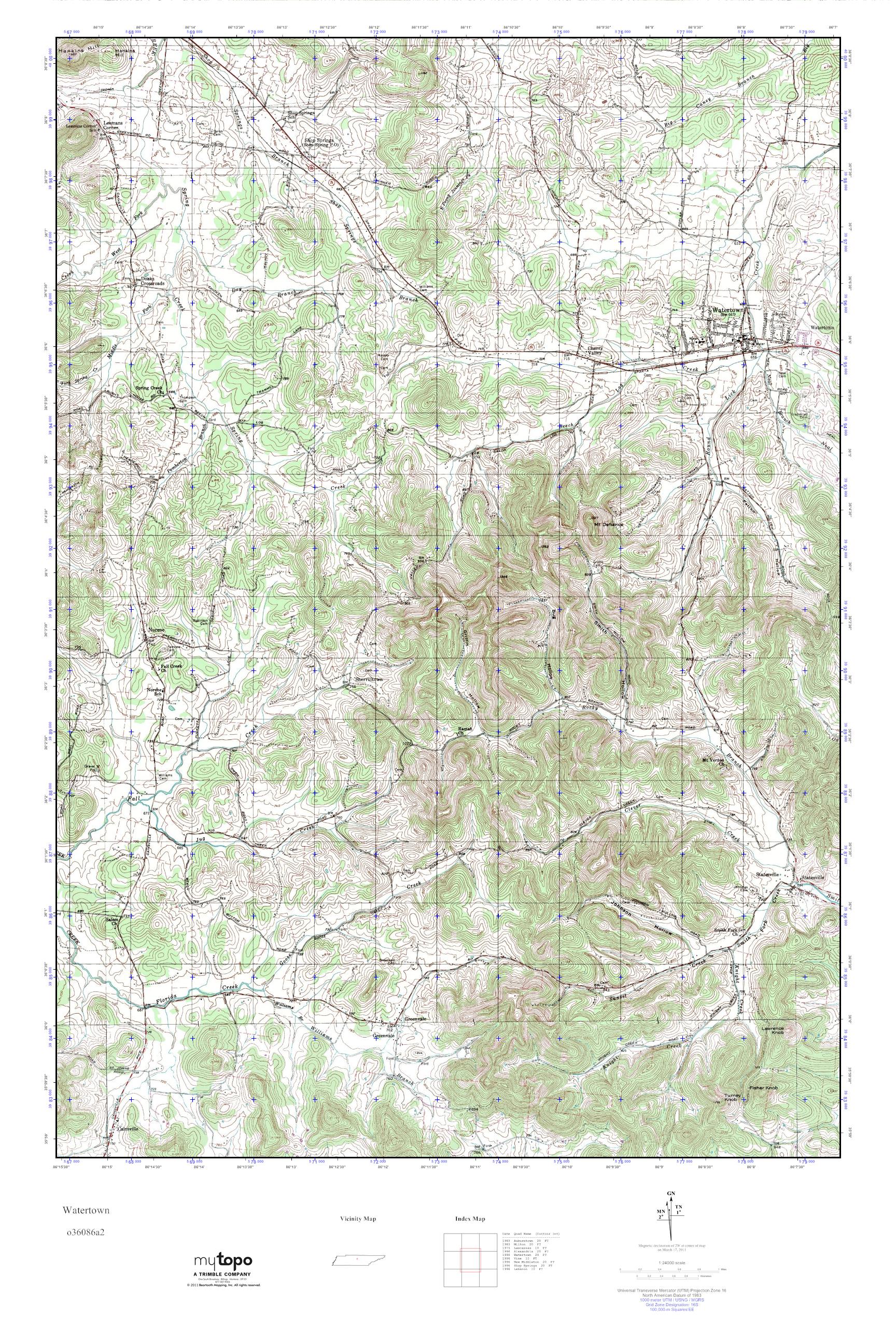 MyTopo Watertown, Tennessee USGS Quad Topo Map