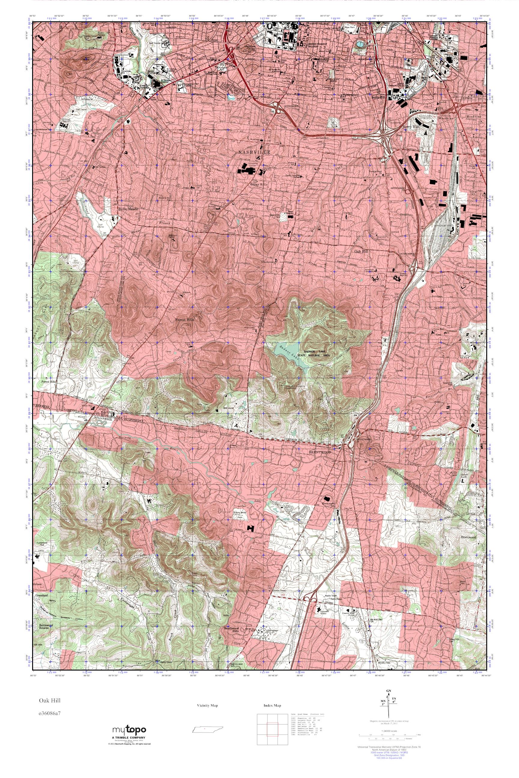 MyTopo Oak Hill, Tennessee USGS Quad Topo Map