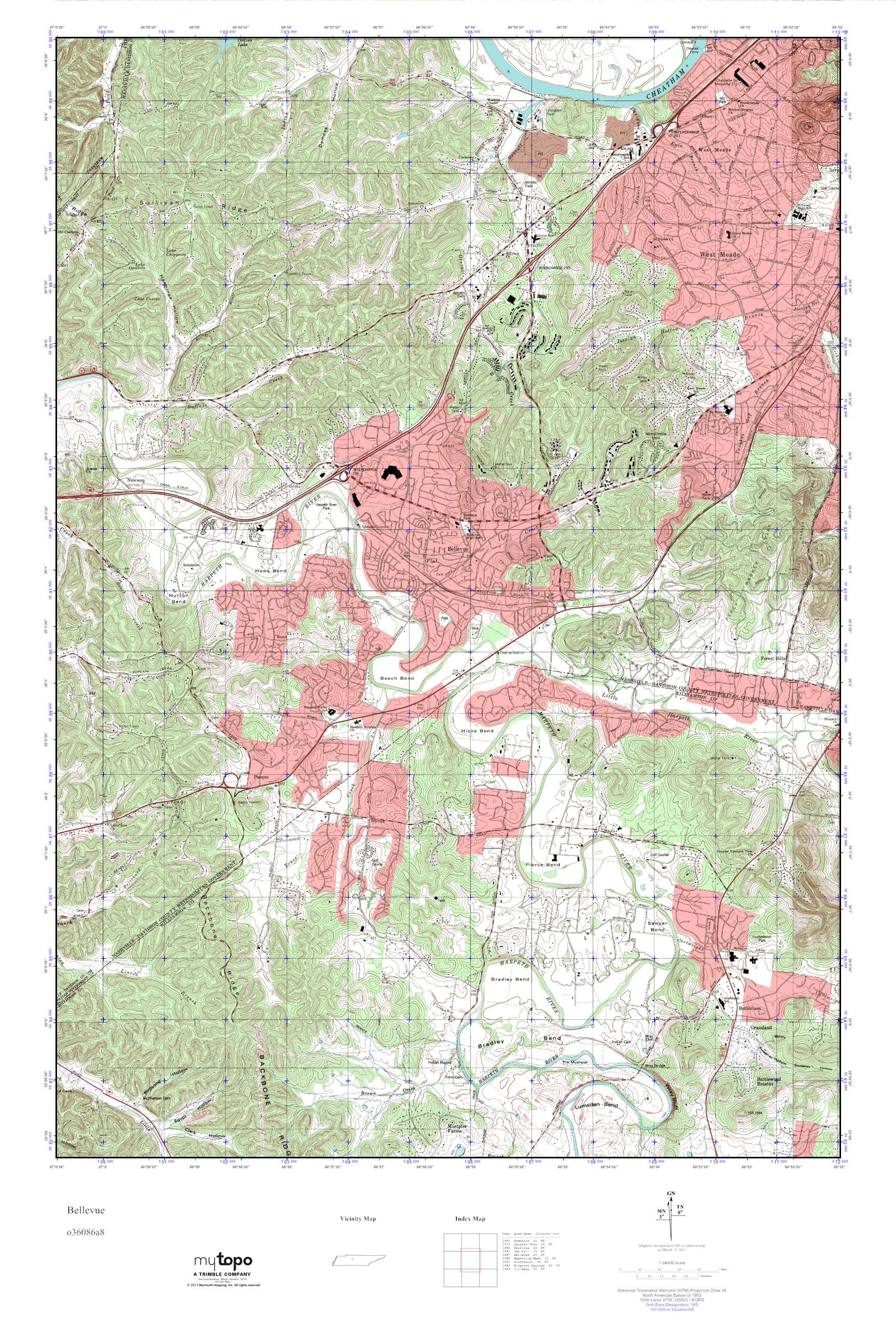 MyTopo Bellevue, Tennessee USGS Quad Topo Map