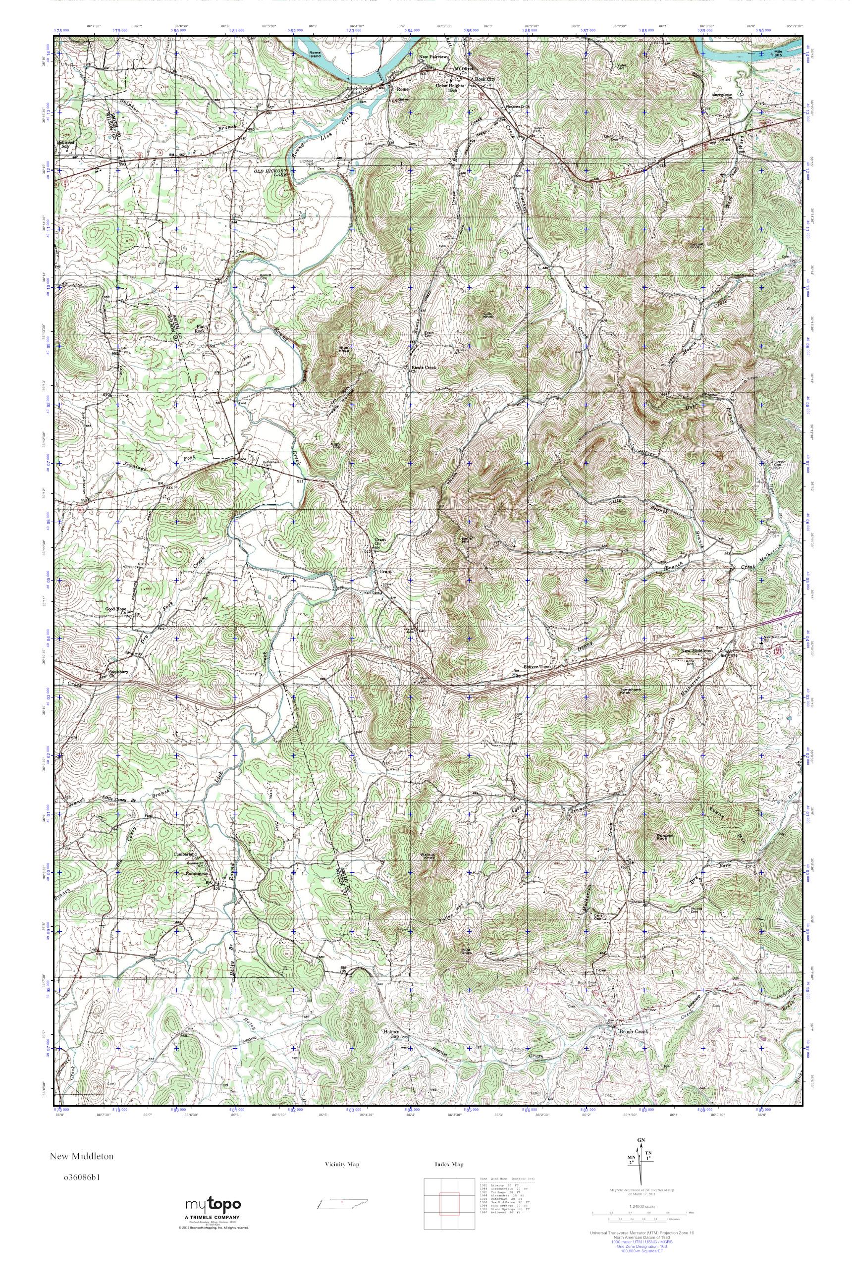 MyTopo New Middleton, Tennessee USGS Quad Topo Map