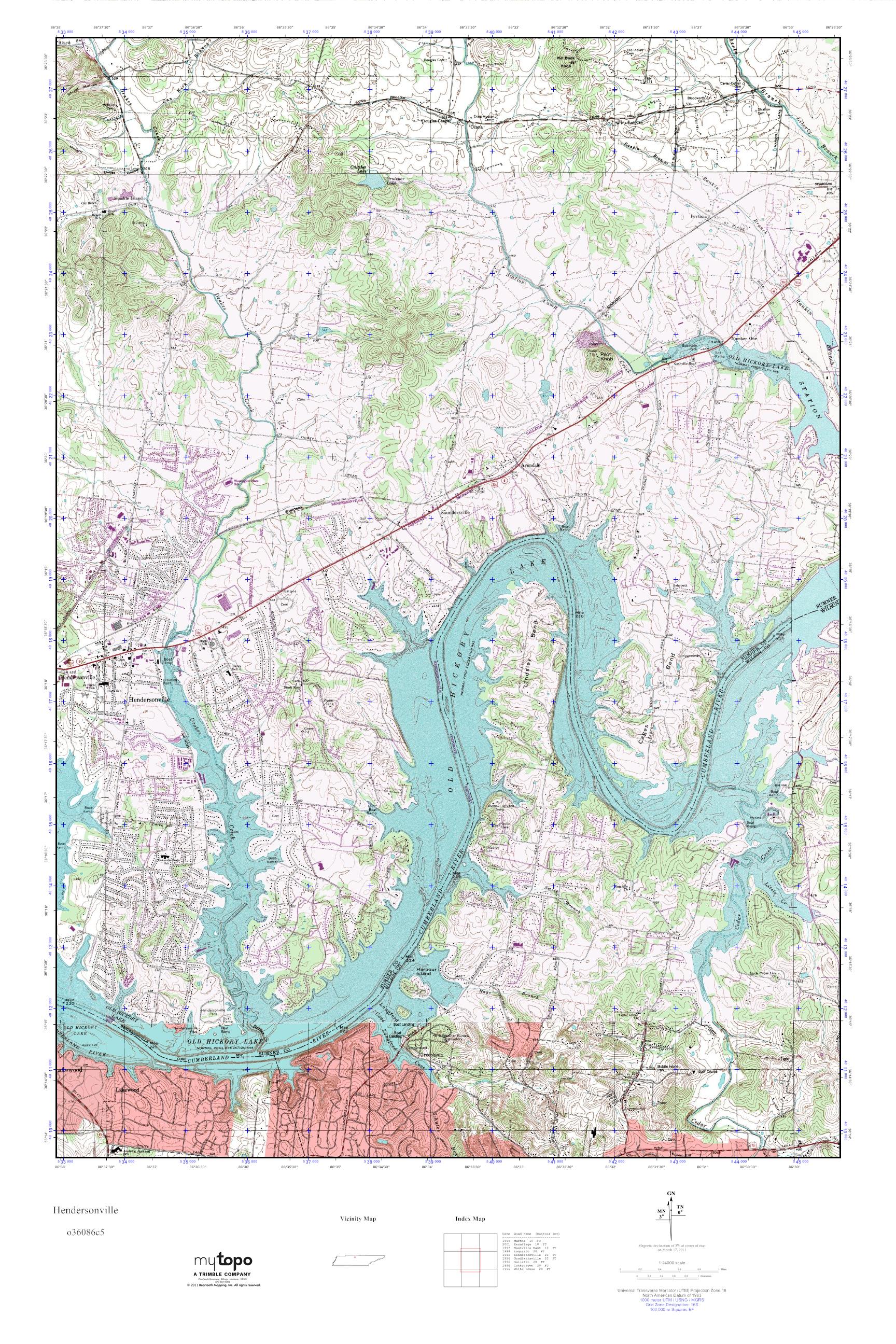 MyTopo Hendersonville, Tennessee USGS Quad Topo Map