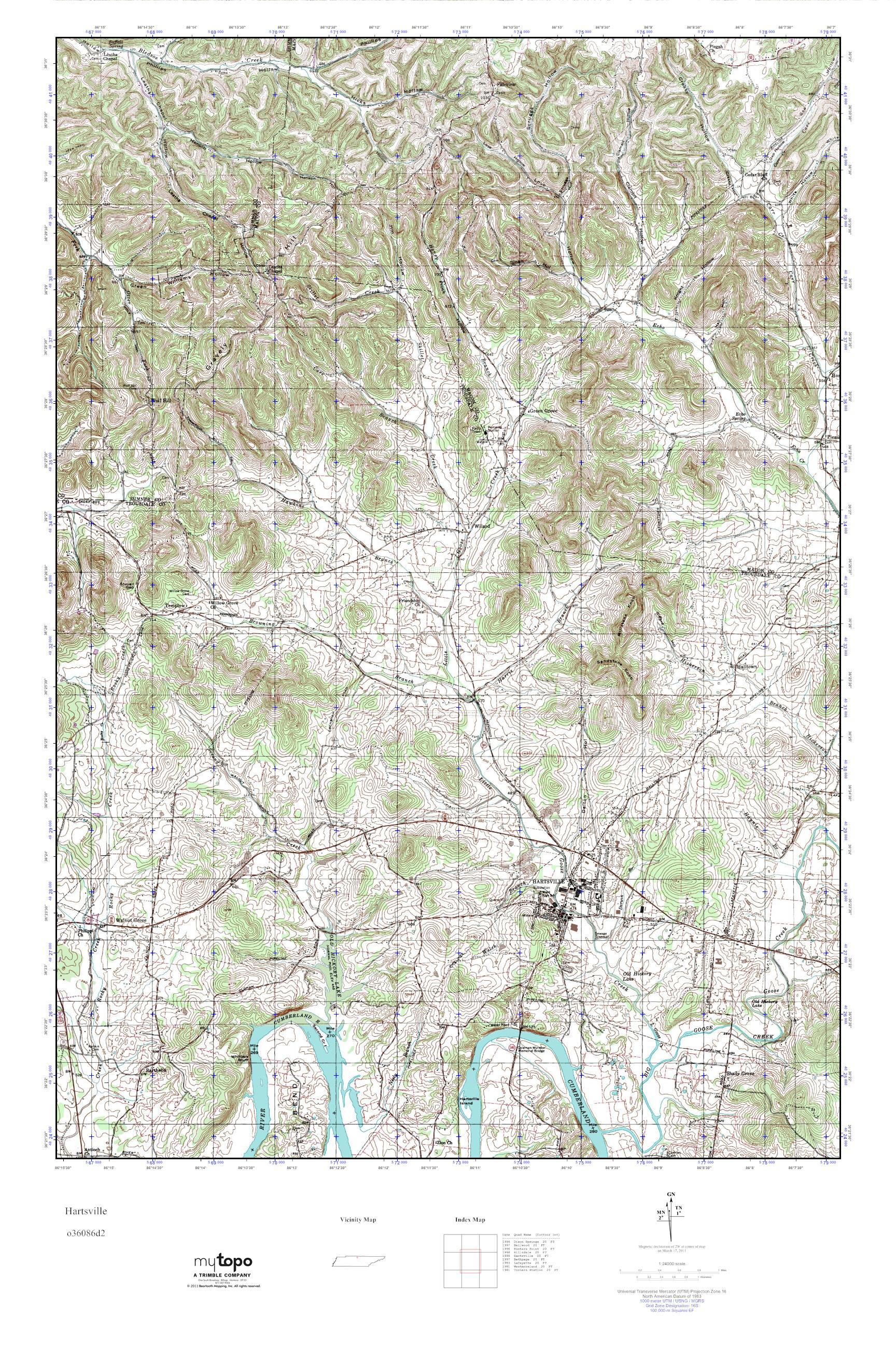 MyTopo Hartsville, Tennessee USGS Quad Topo Map