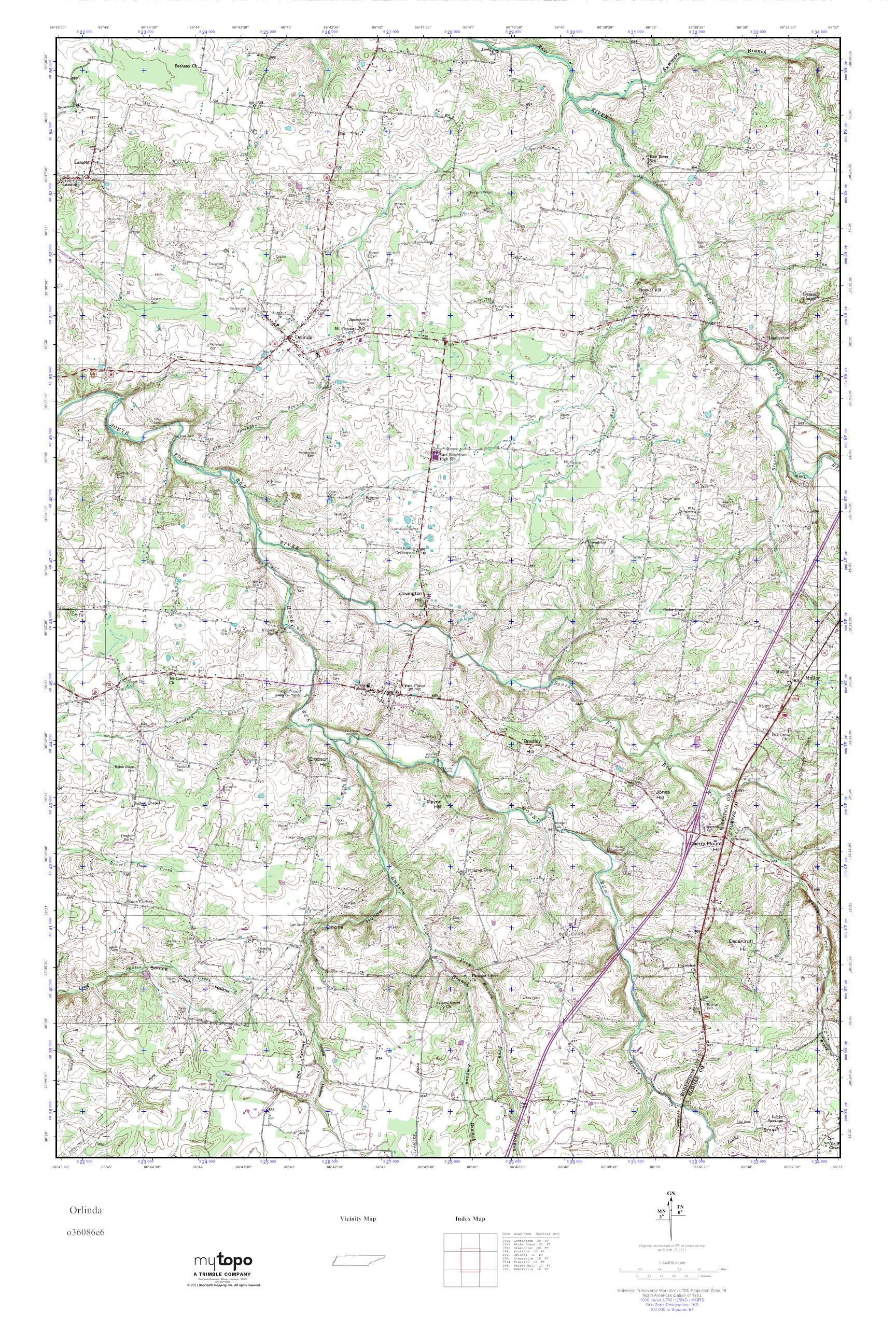 MyTopo Orlinda, Tennessee USGS Quad Topo Map