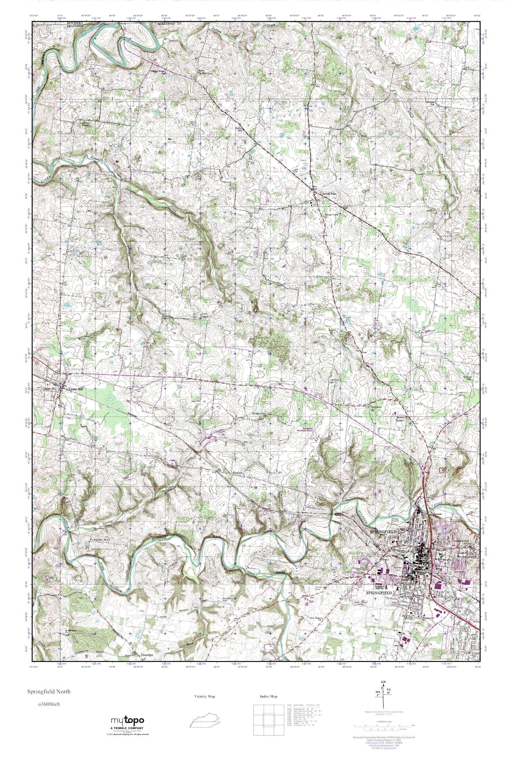 MyTopo Springfield North, Tennessee USGS Quad Topo Map