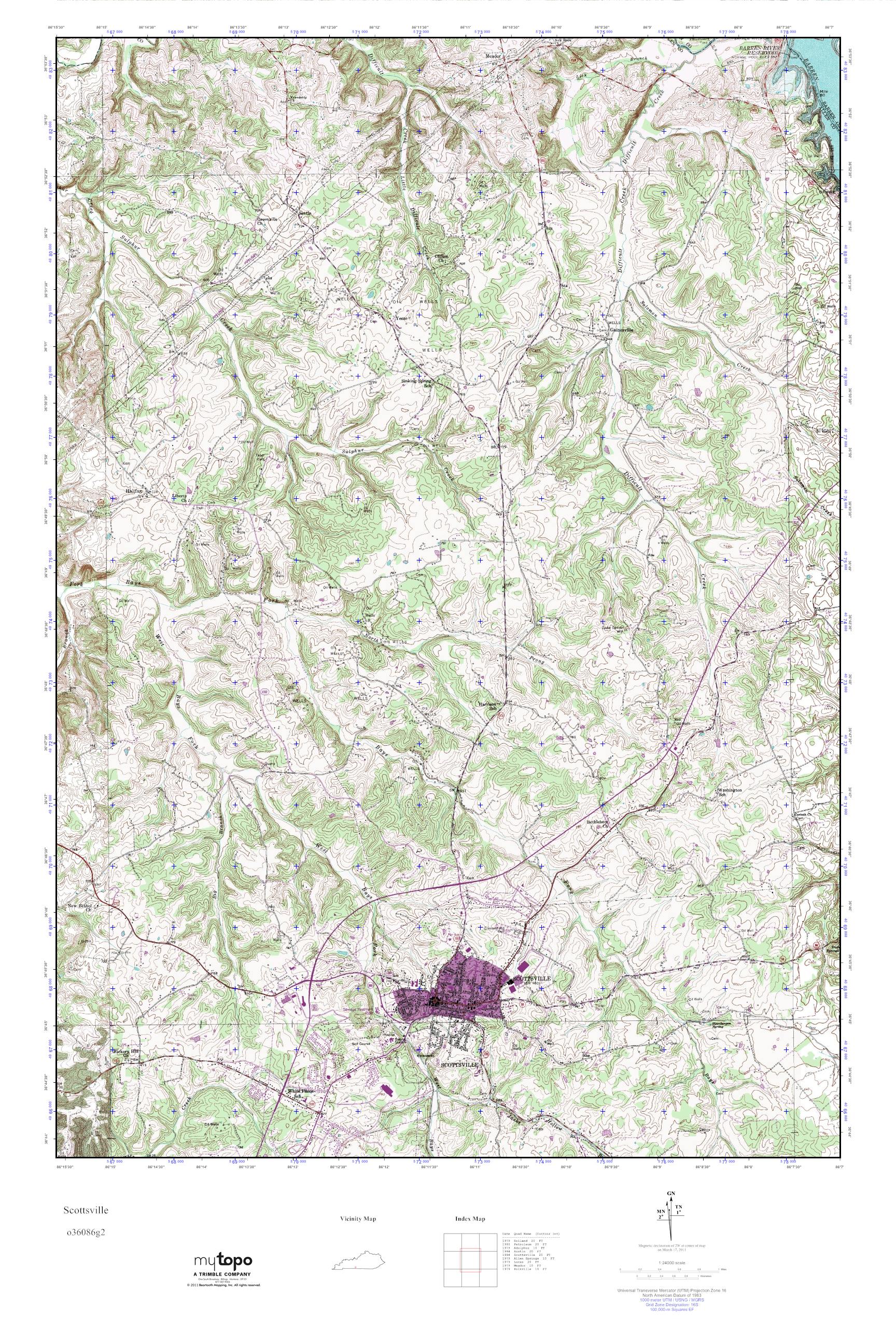 MyTopo Scottsville, Kentucky USGS Quad Topo Map