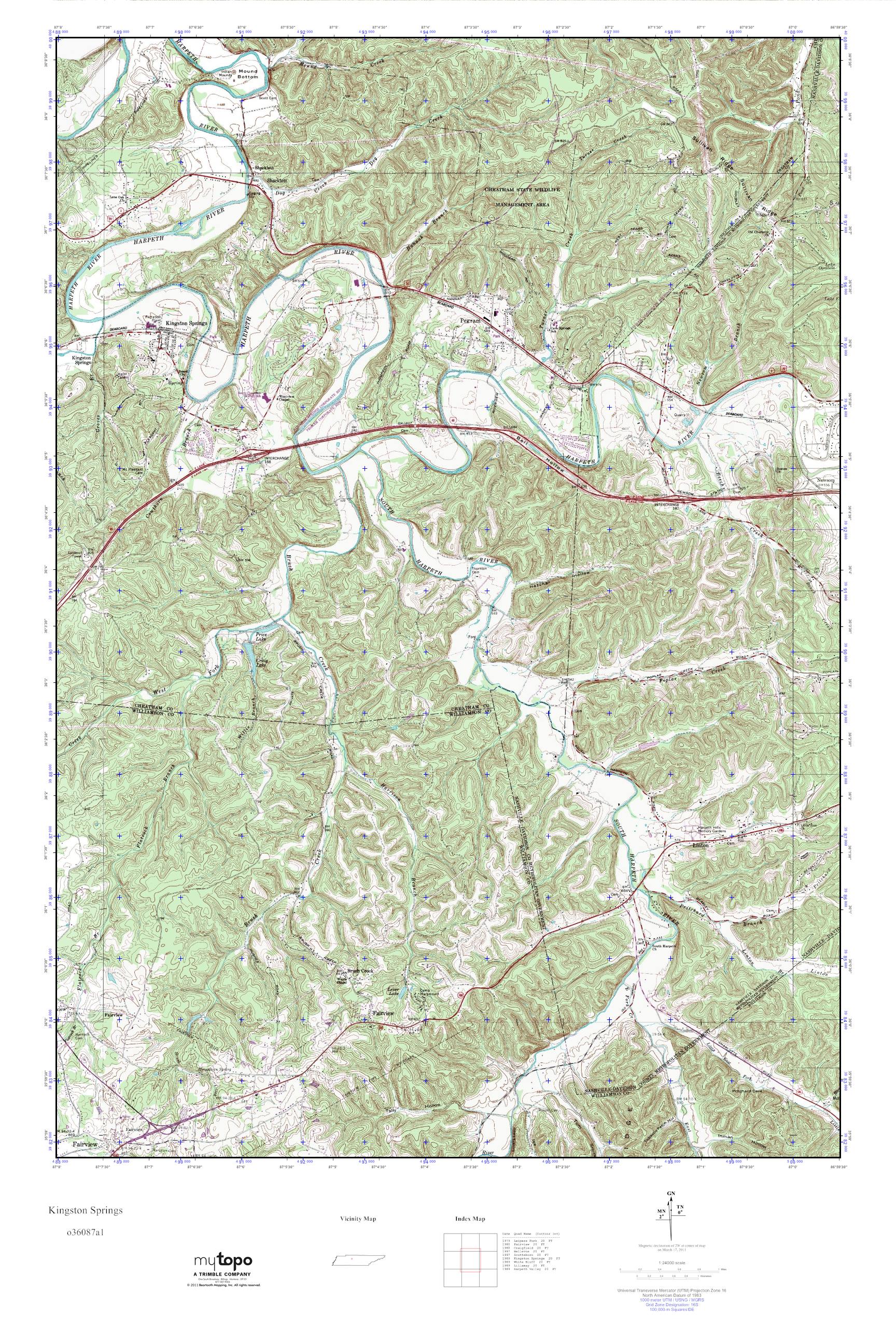 MyTopo Kingston Springs, Tennessee USGS Quad Topo Map