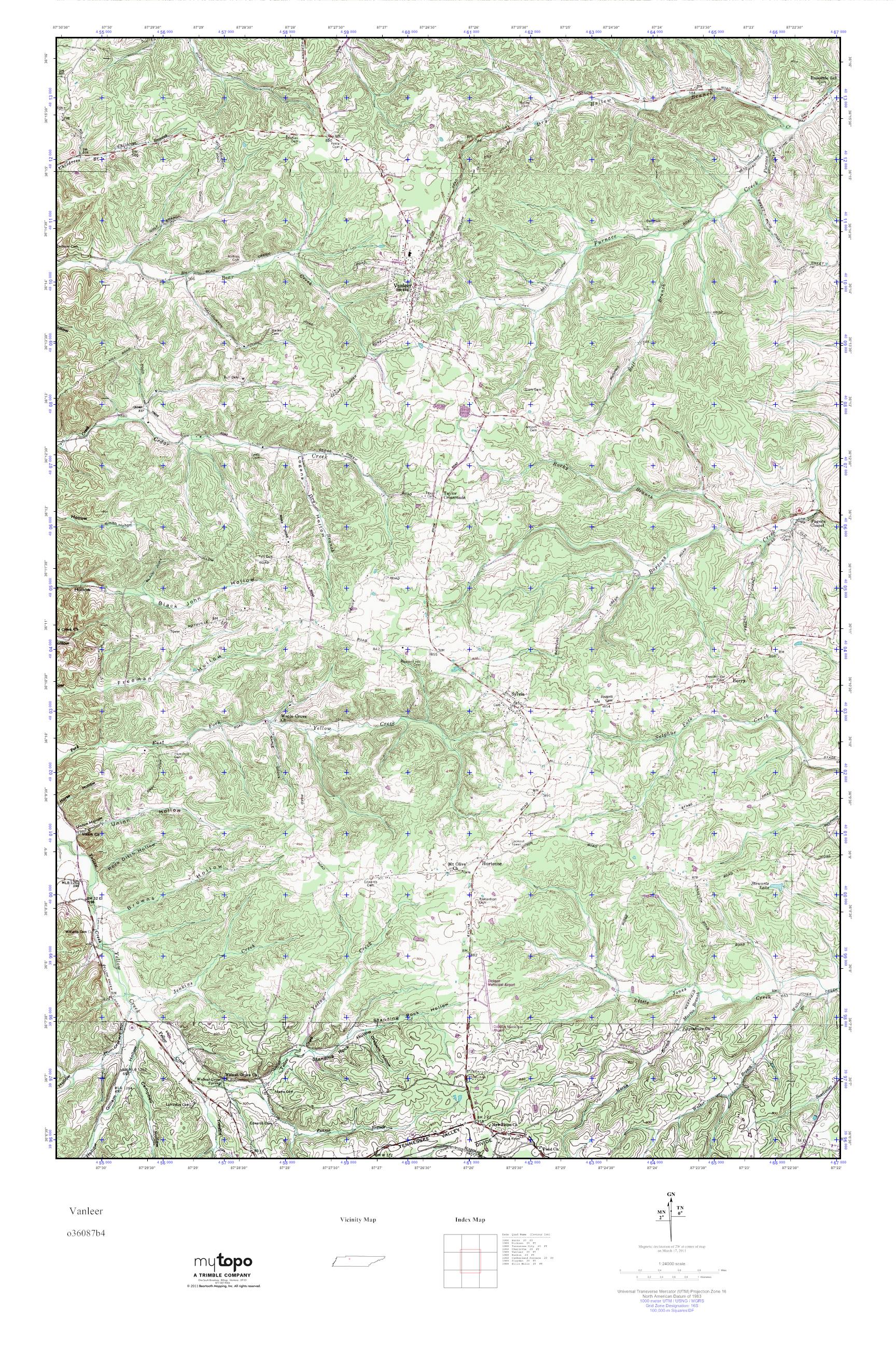 MyTopo Vanleer, Tennessee USGS Quad Topo Map