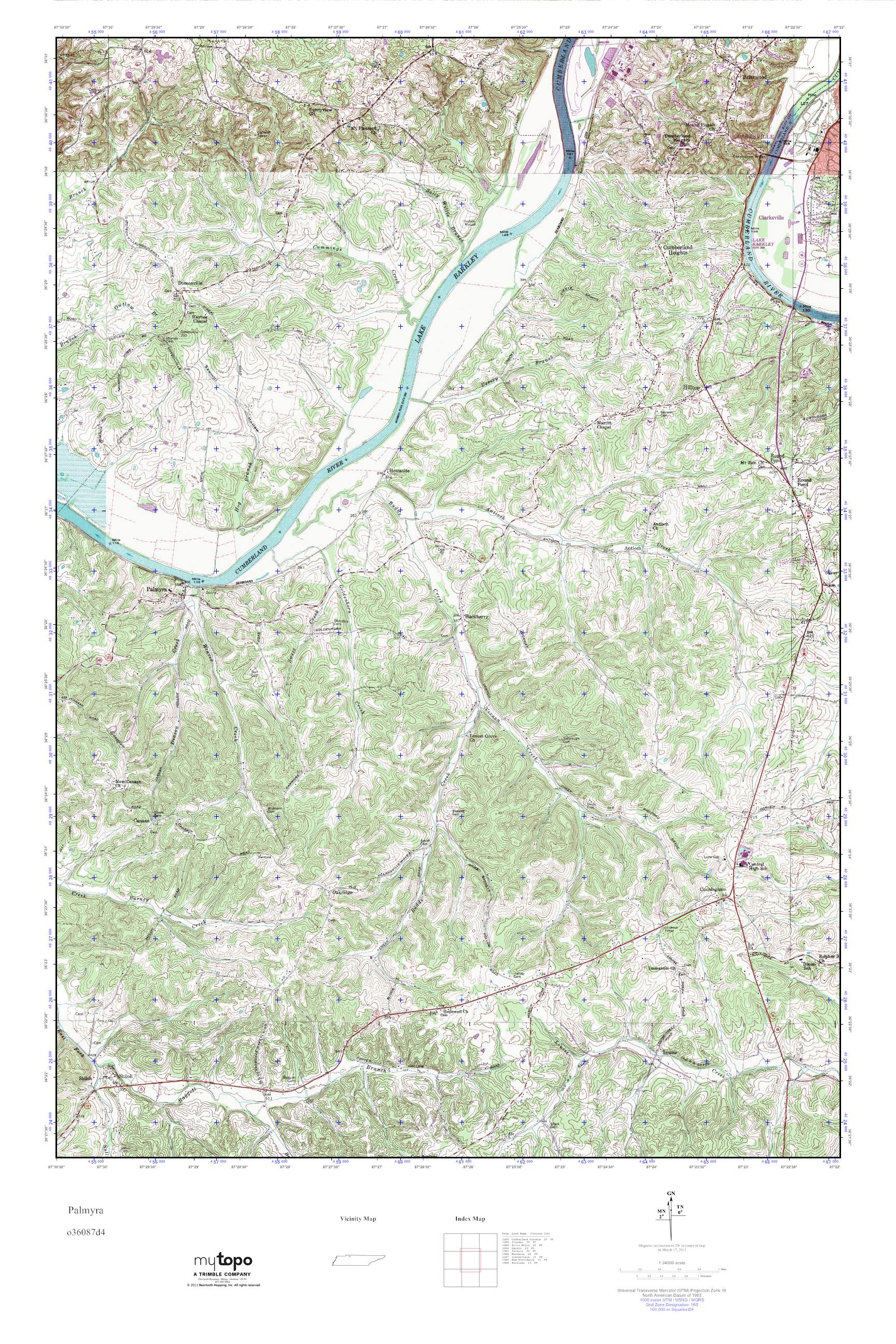 MyTopo Palmyra, Tennessee USGS Quad Topo Map