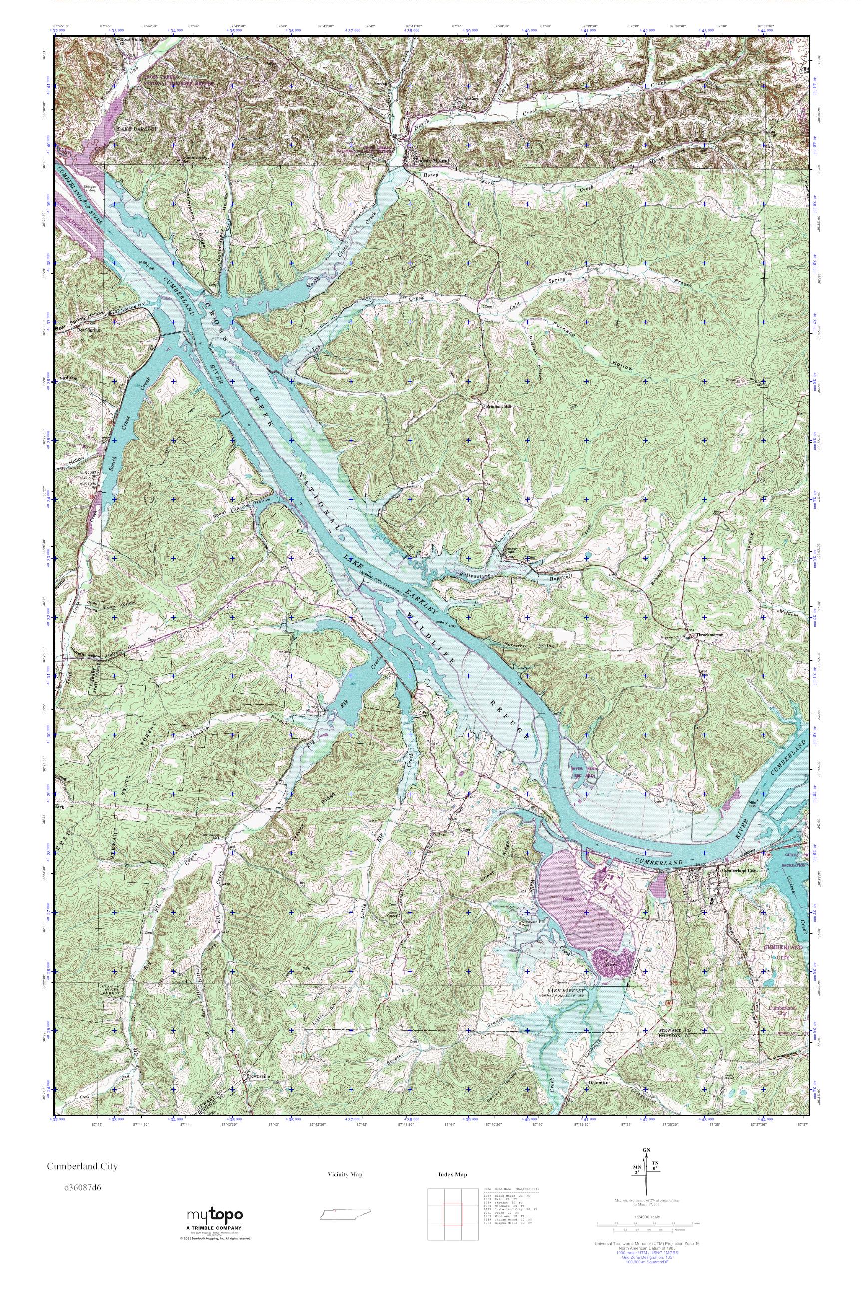MyTopo Cumberland City, Tennessee USGS Quad Topo Map