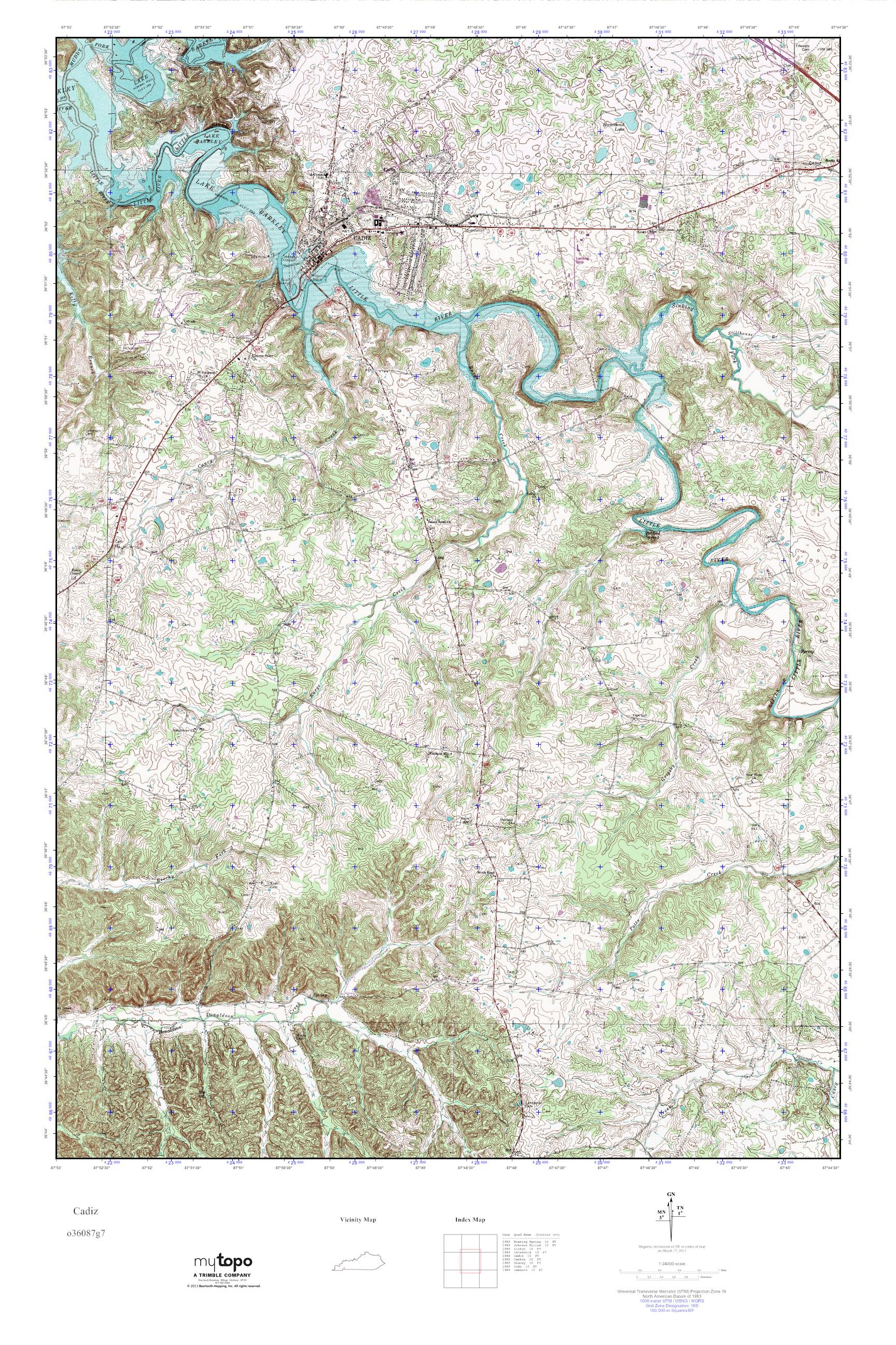 MyTopo Cadiz, Kentucky USGS Quad Topo Map