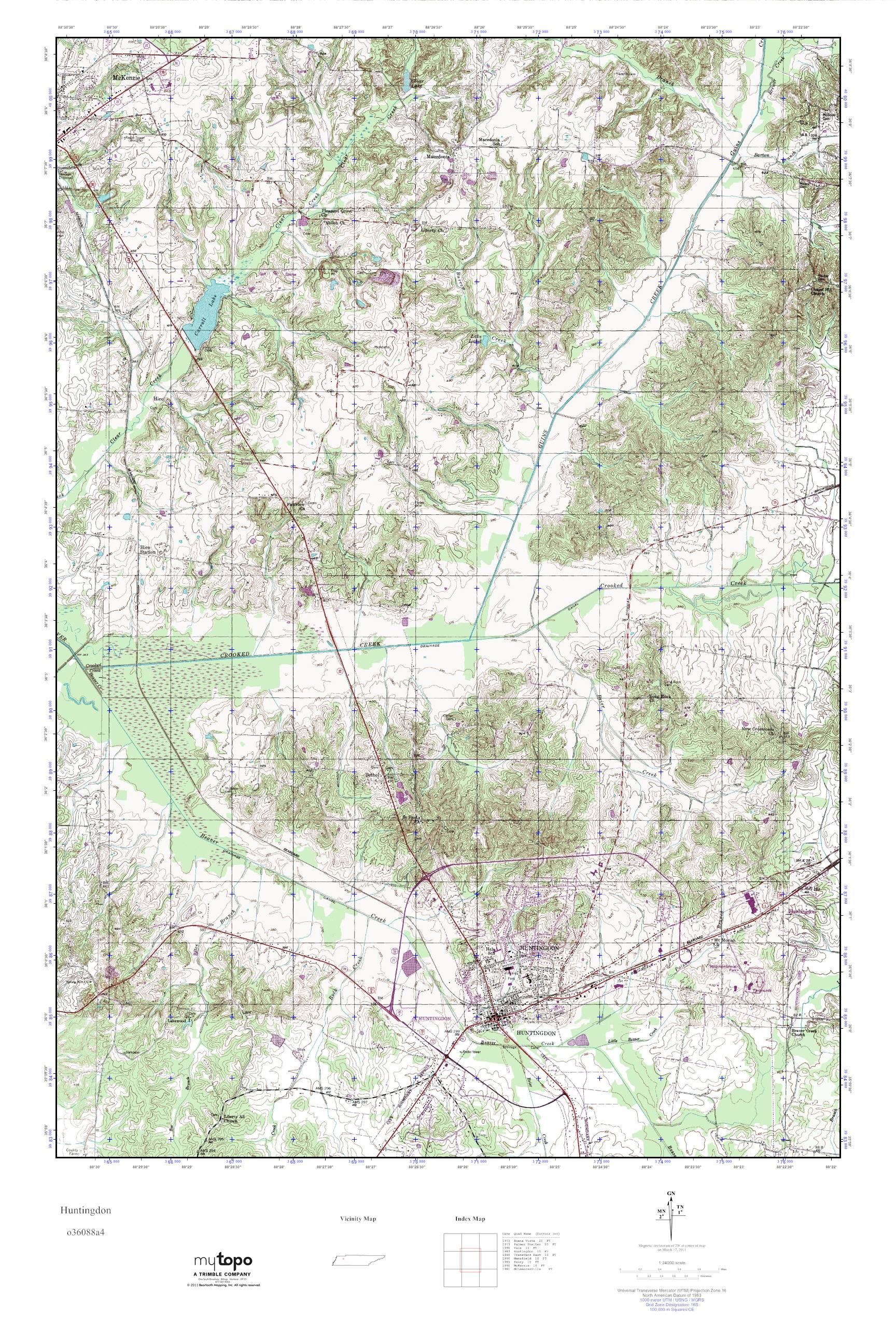 MyTopo Huntingdon, Tennessee USGS Quad Topo Map