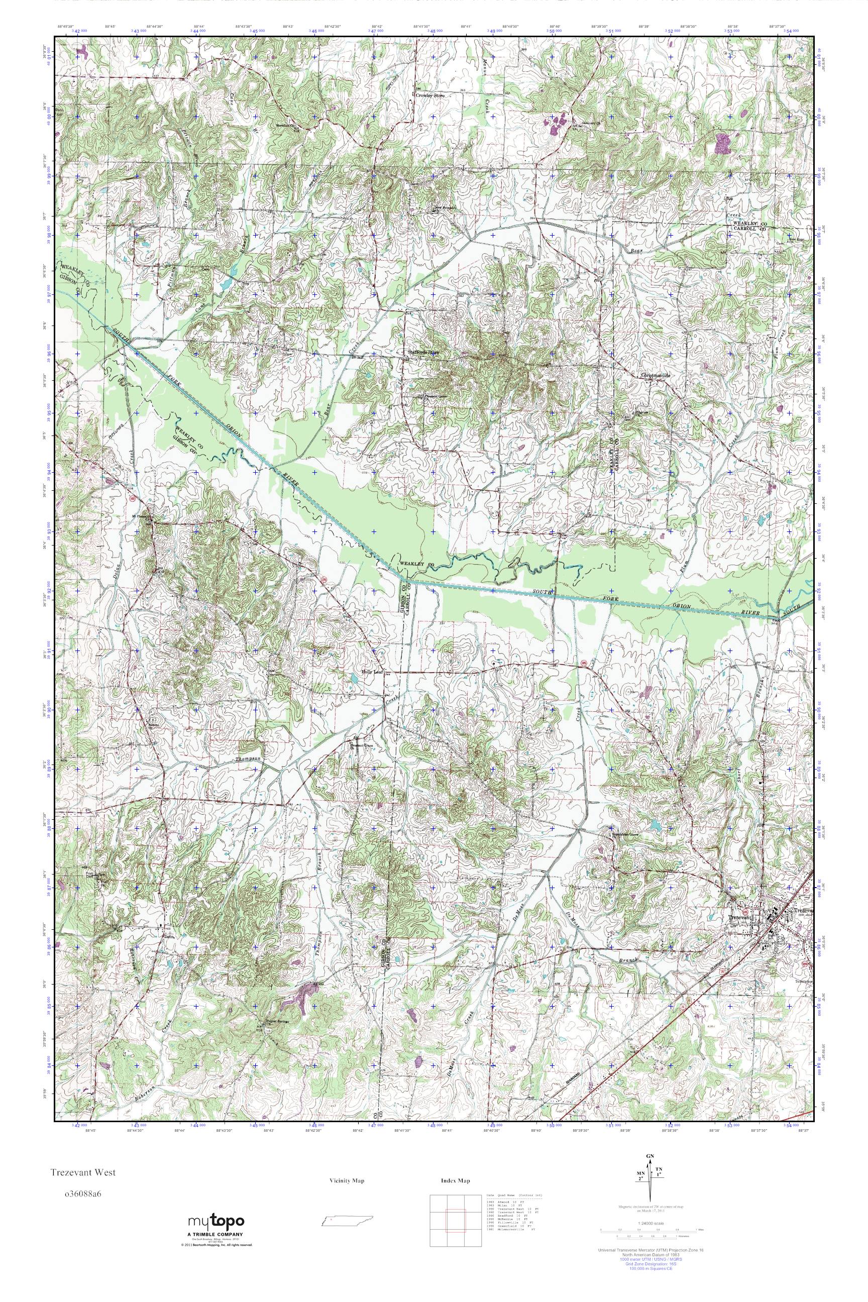 MyTopo Trezevant West, Tennessee USGS Quad Topo Map