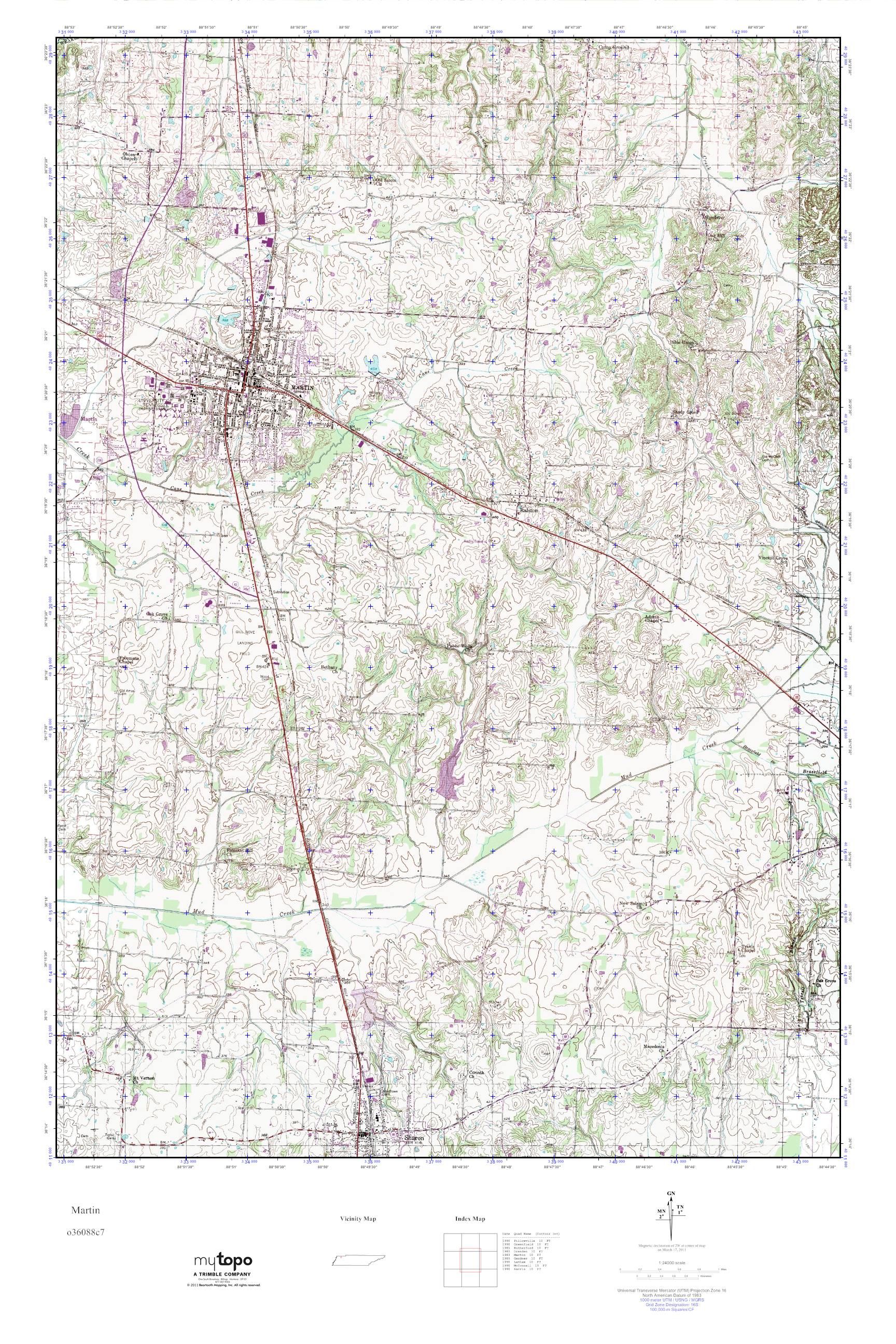MyTopo Martin, Tennessee USGS Quad Topo Map