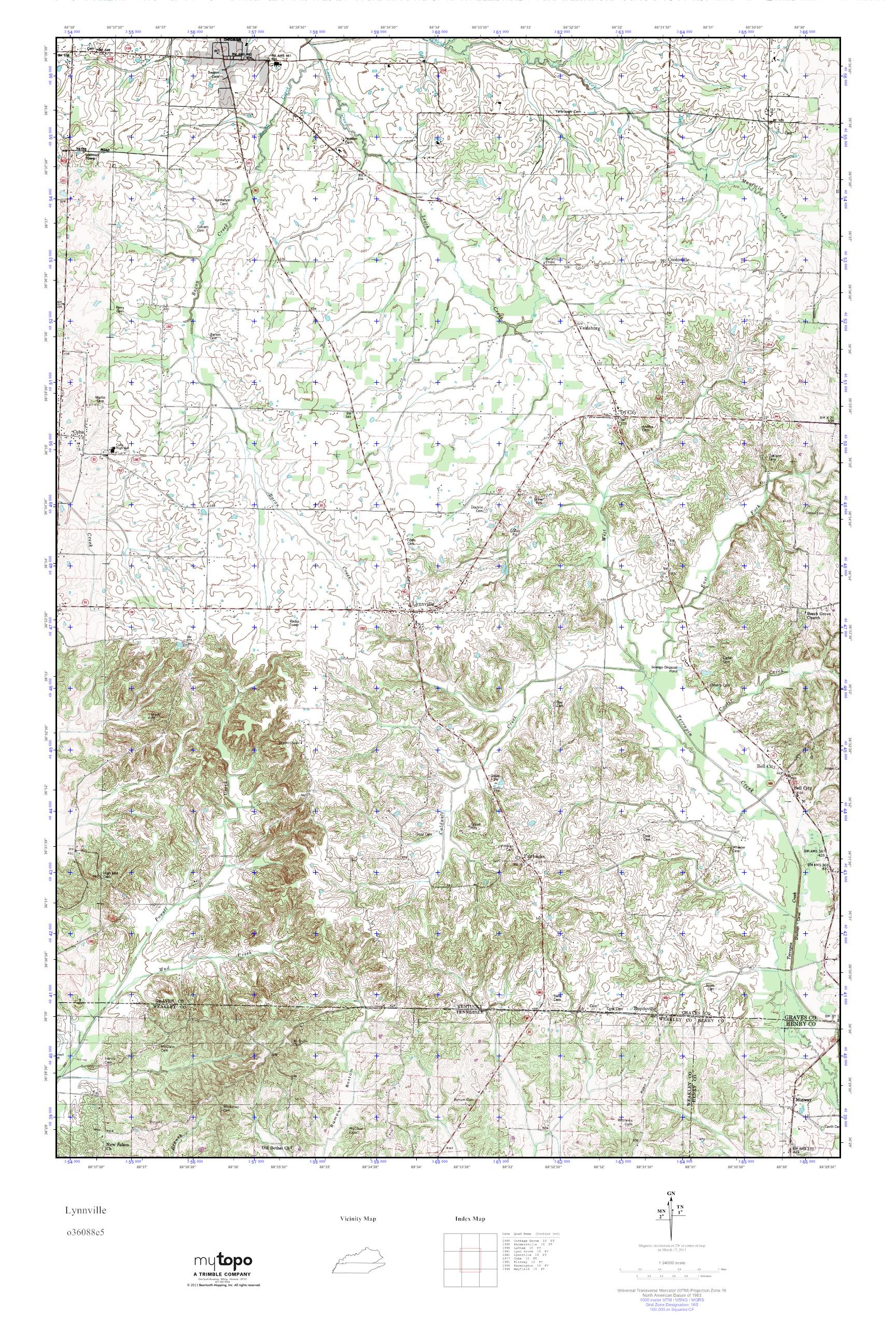 MyTopo Lynnville, Tennessee USGS Quad Topo Map