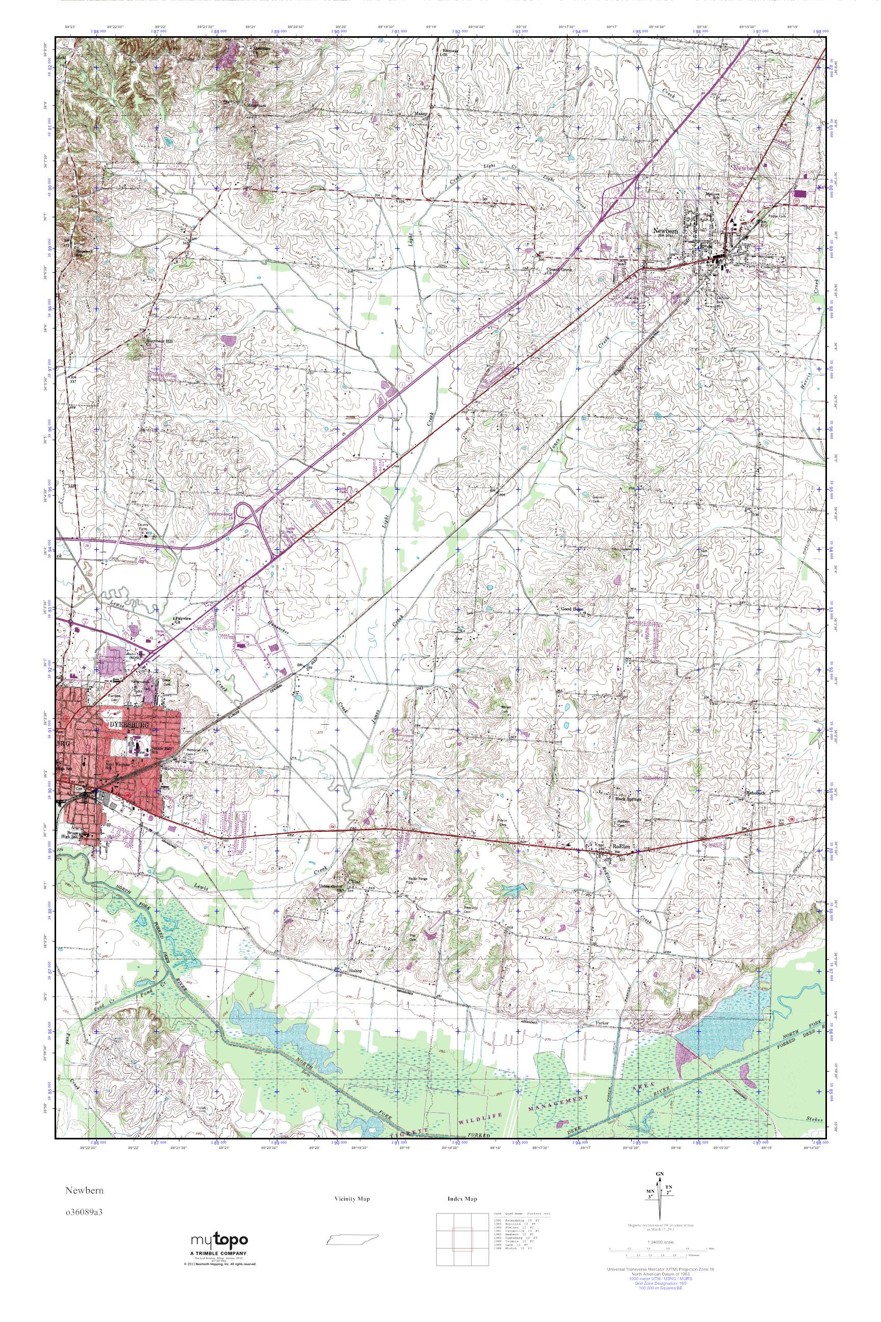 MyTopo Newbern, Tennessee USGS Quad Topo Map