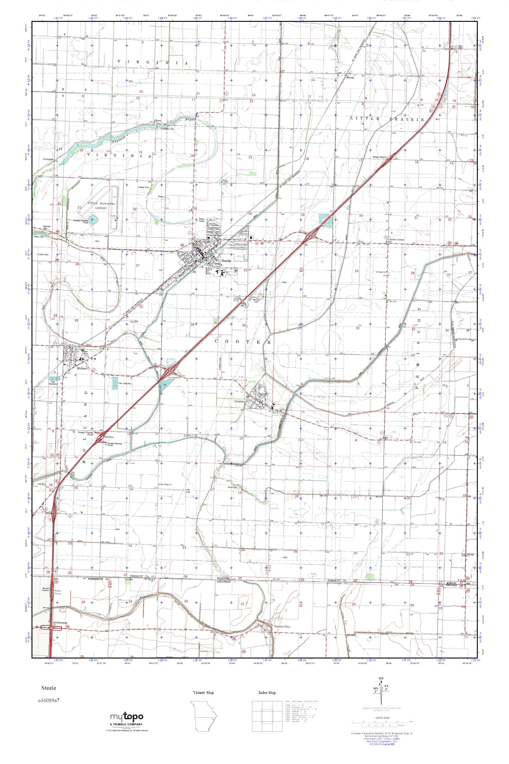 MyTopo Steele, Missouri USGS Quad Topo Map