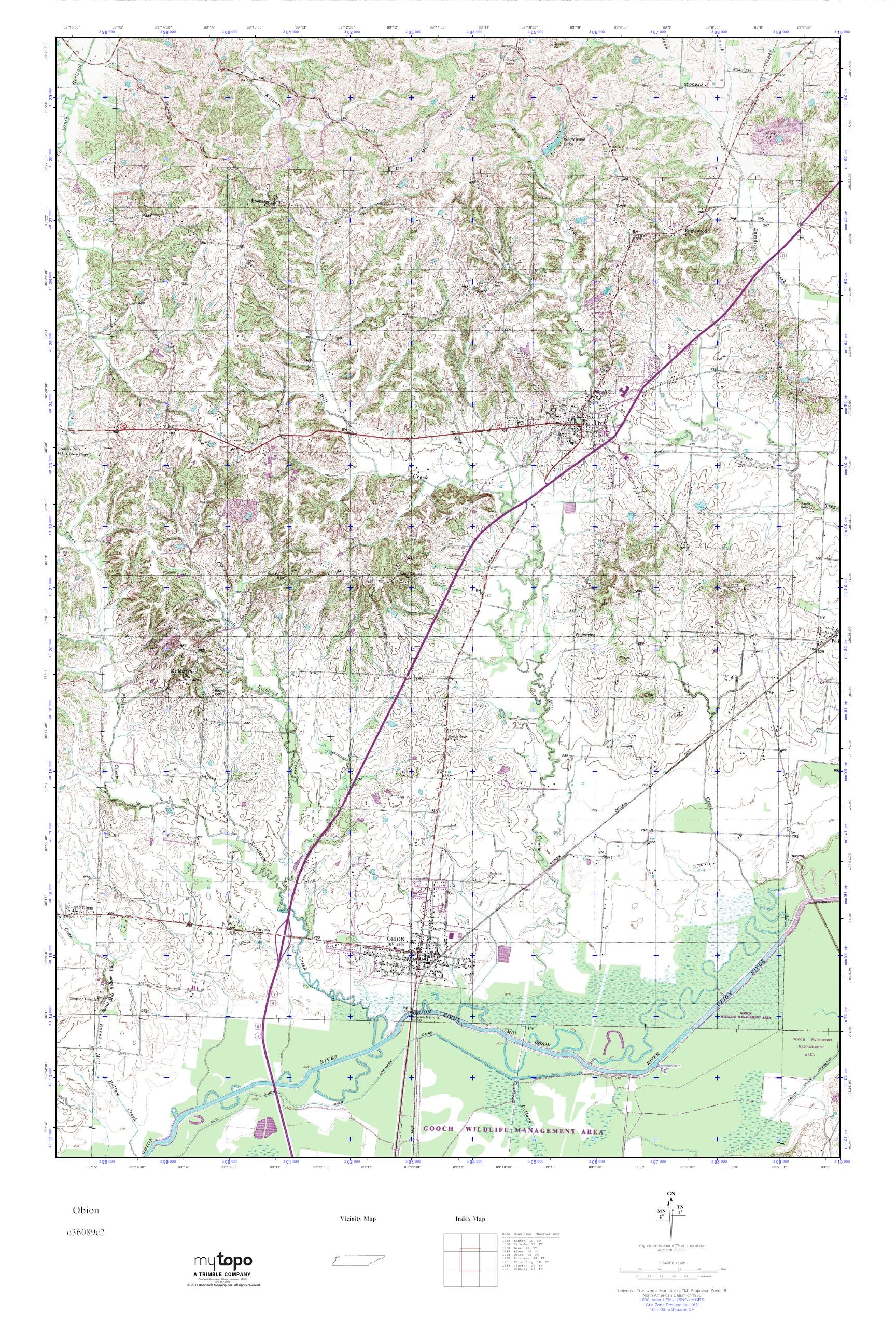 MyTopo Obion, Tennessee USGS Quad Topo Map