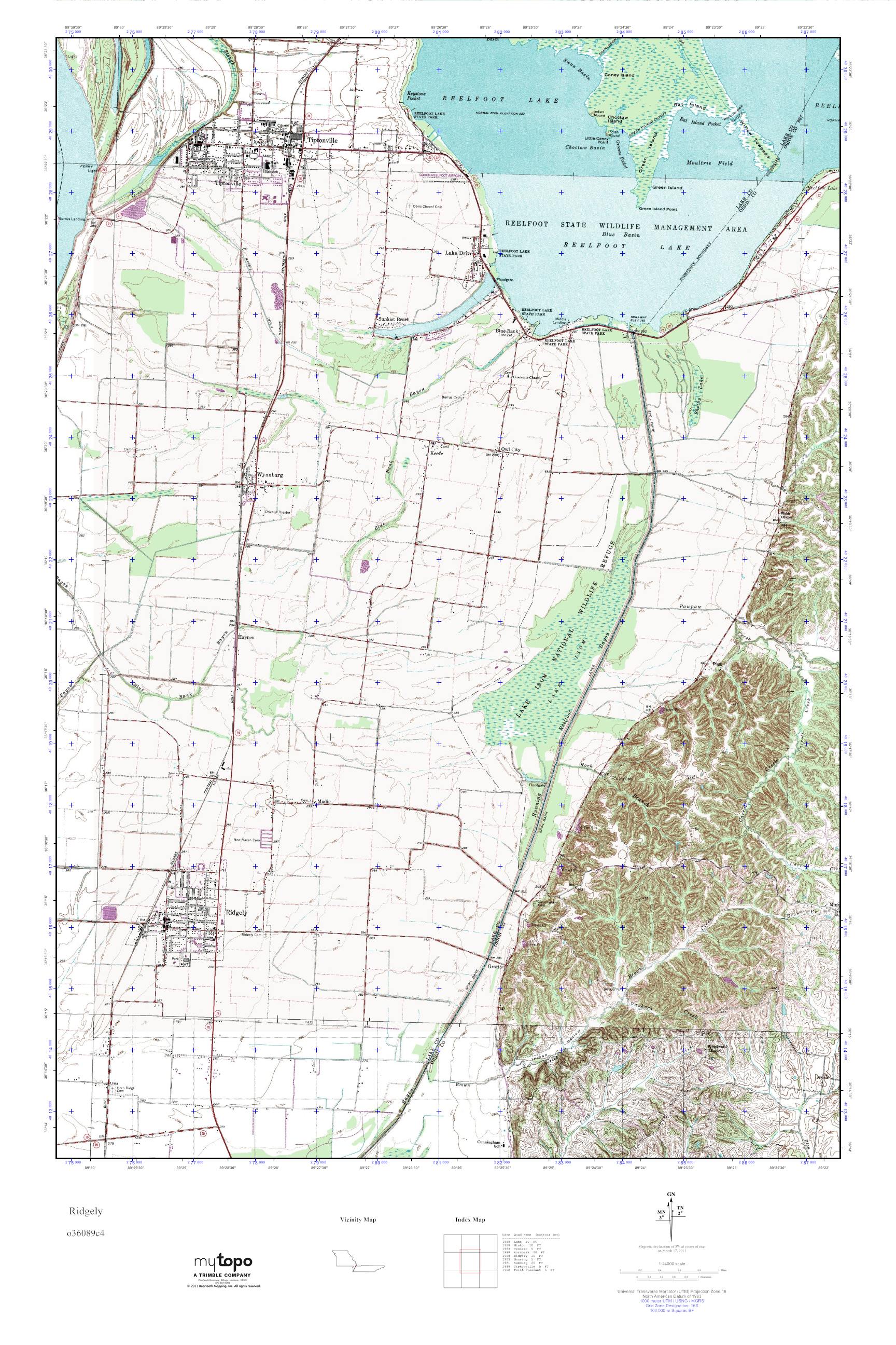 MyTopo Ridgely, Tennessee USGS Quad Topo Map
