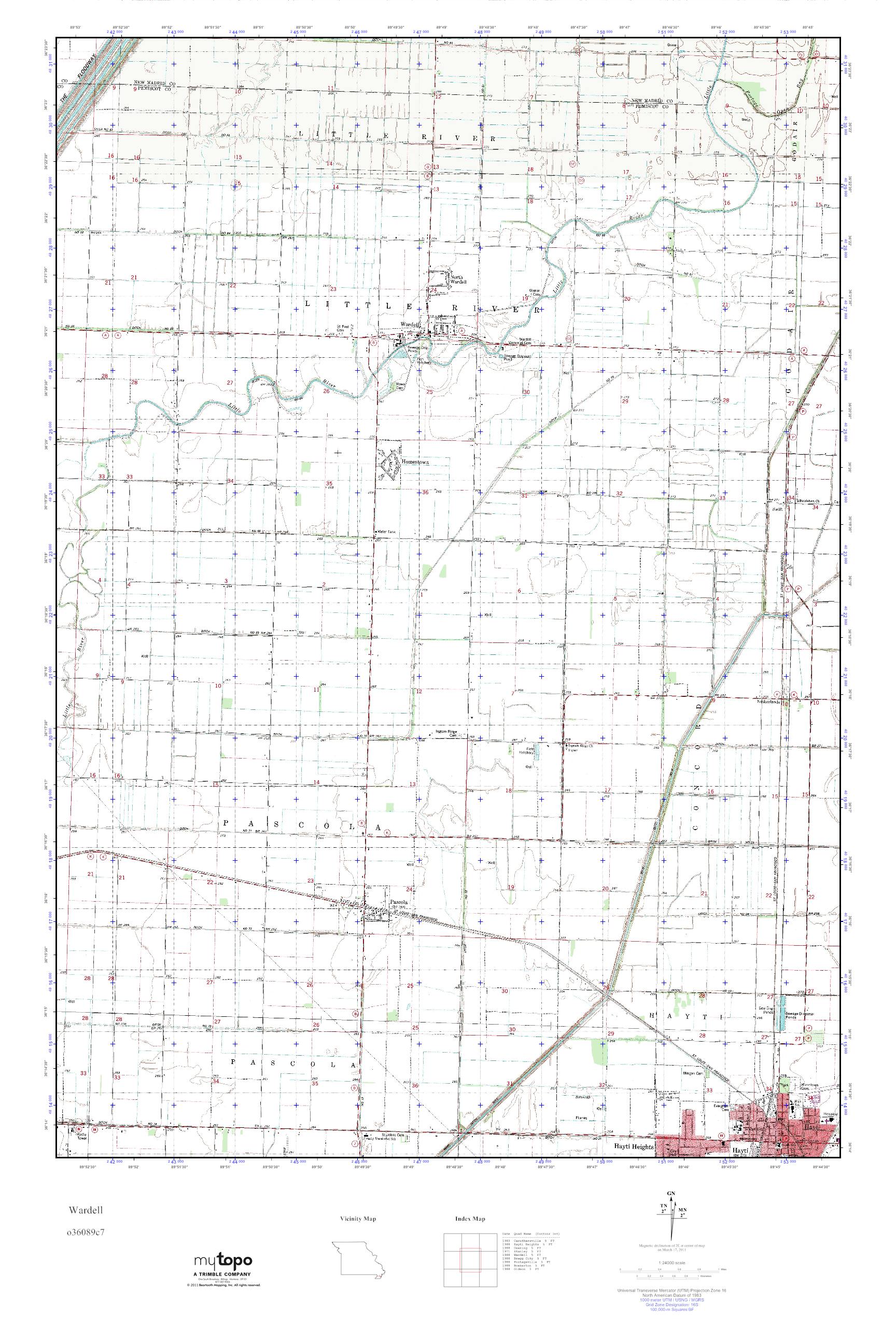 MyTopo Wardell, Missouri USGS Quad Topo Map
