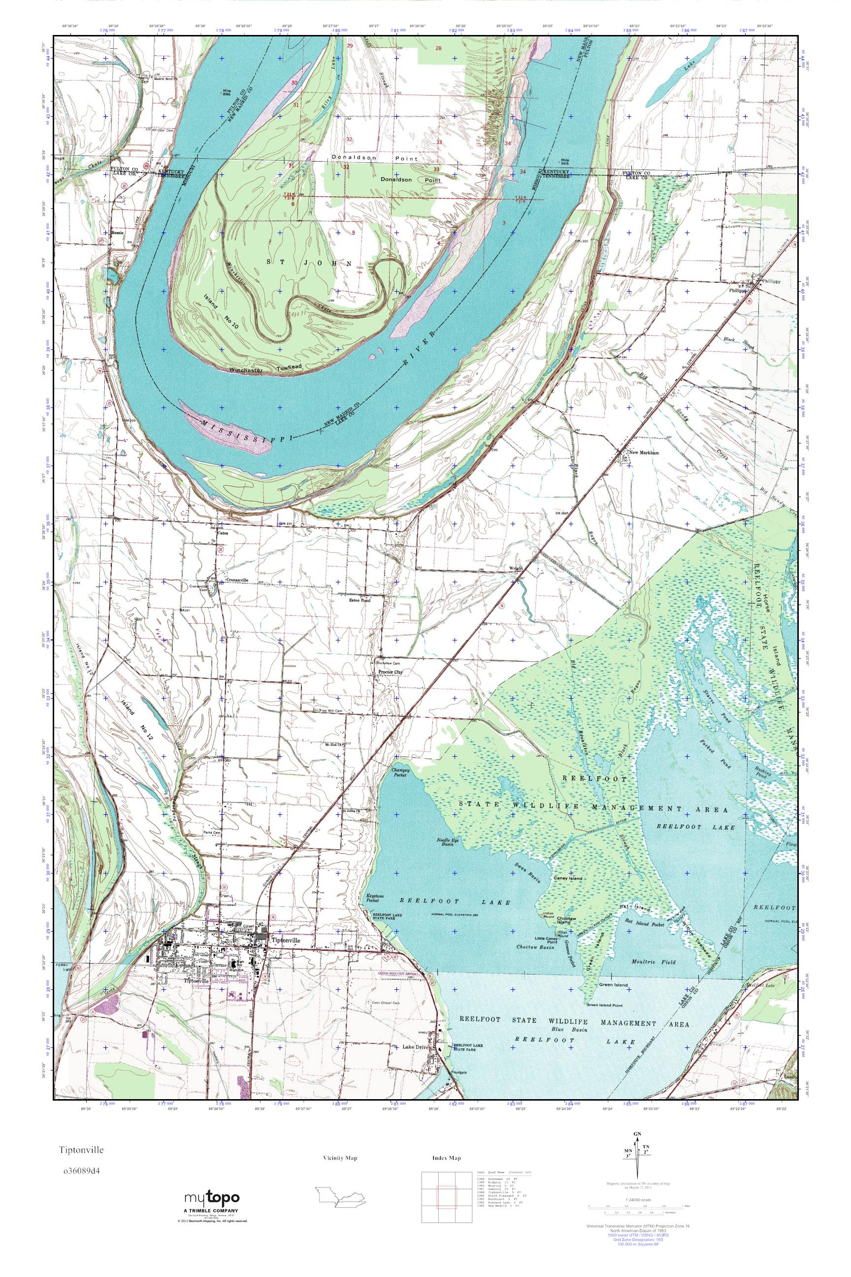 MyTopo Tiptonville, Tennessee USGS Quad Topo Map