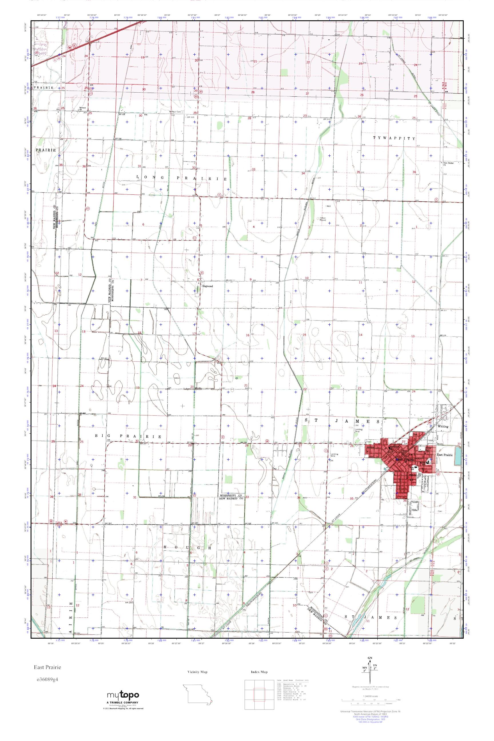 MyTopo East Prairie, Missouri USGS Quad Topo Map
