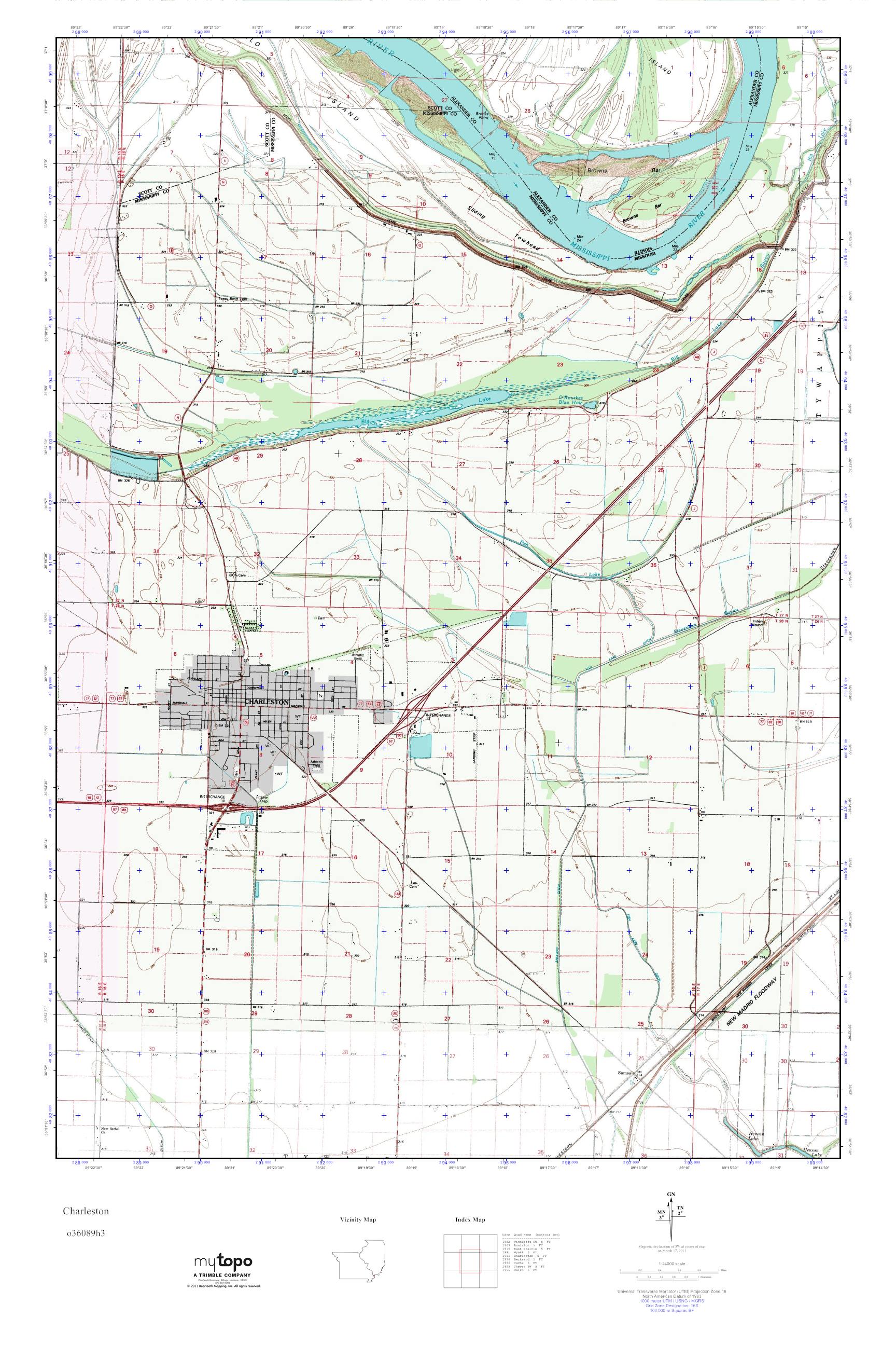 MyTopo Charleston, Missouri USGS Quad Topo Map
