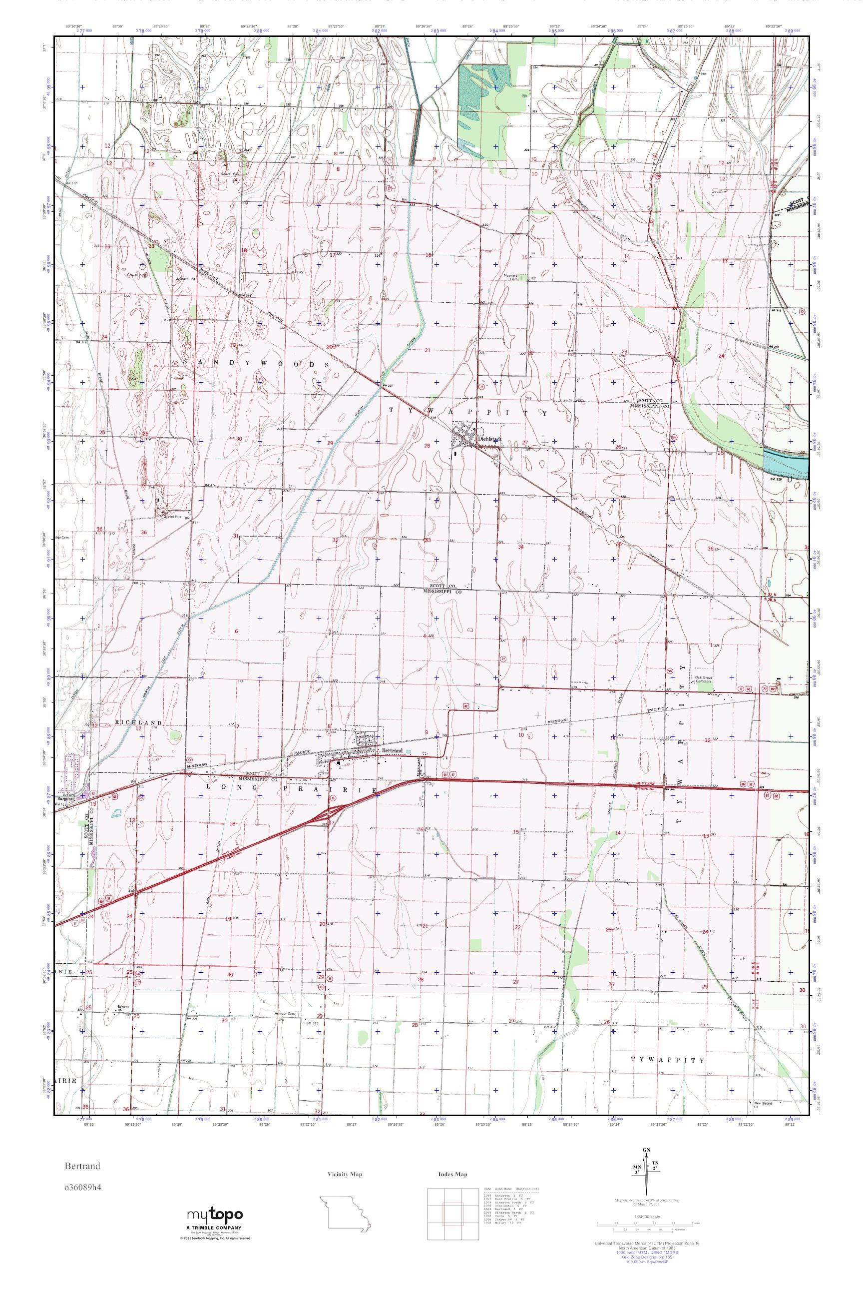 MyTopo Bertrand, Missouri USGS Quad Topo Map