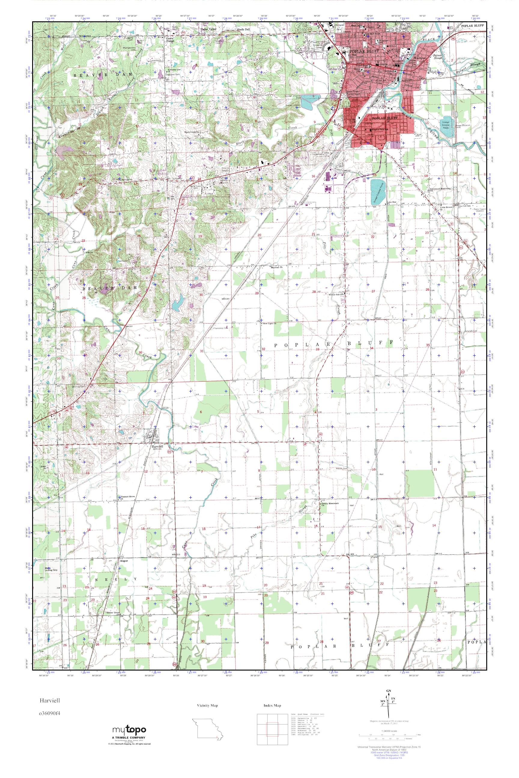 MyTopo Harviell, Missouri USGS Quad Topo Map