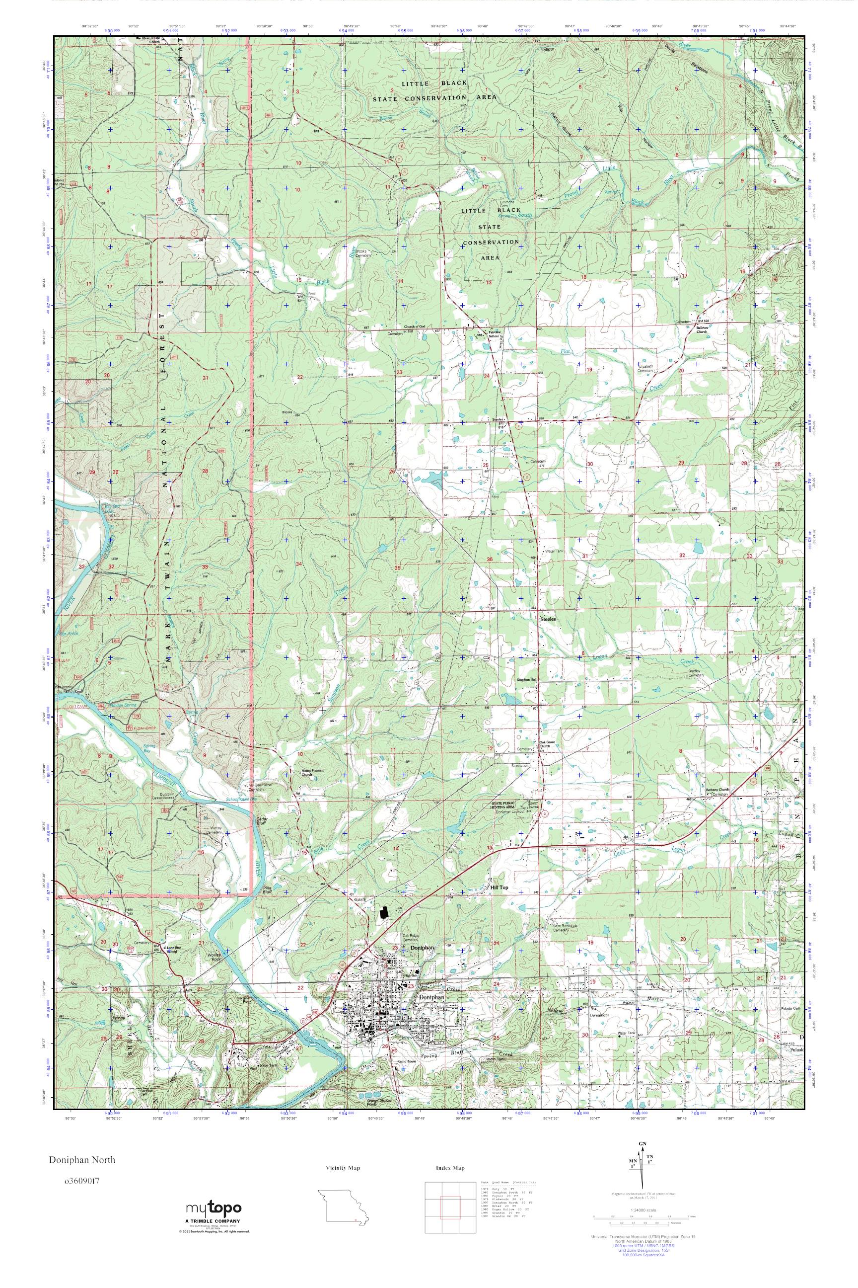 MyTopo Doniphan North, Missouri USGS Quad Topo Map
