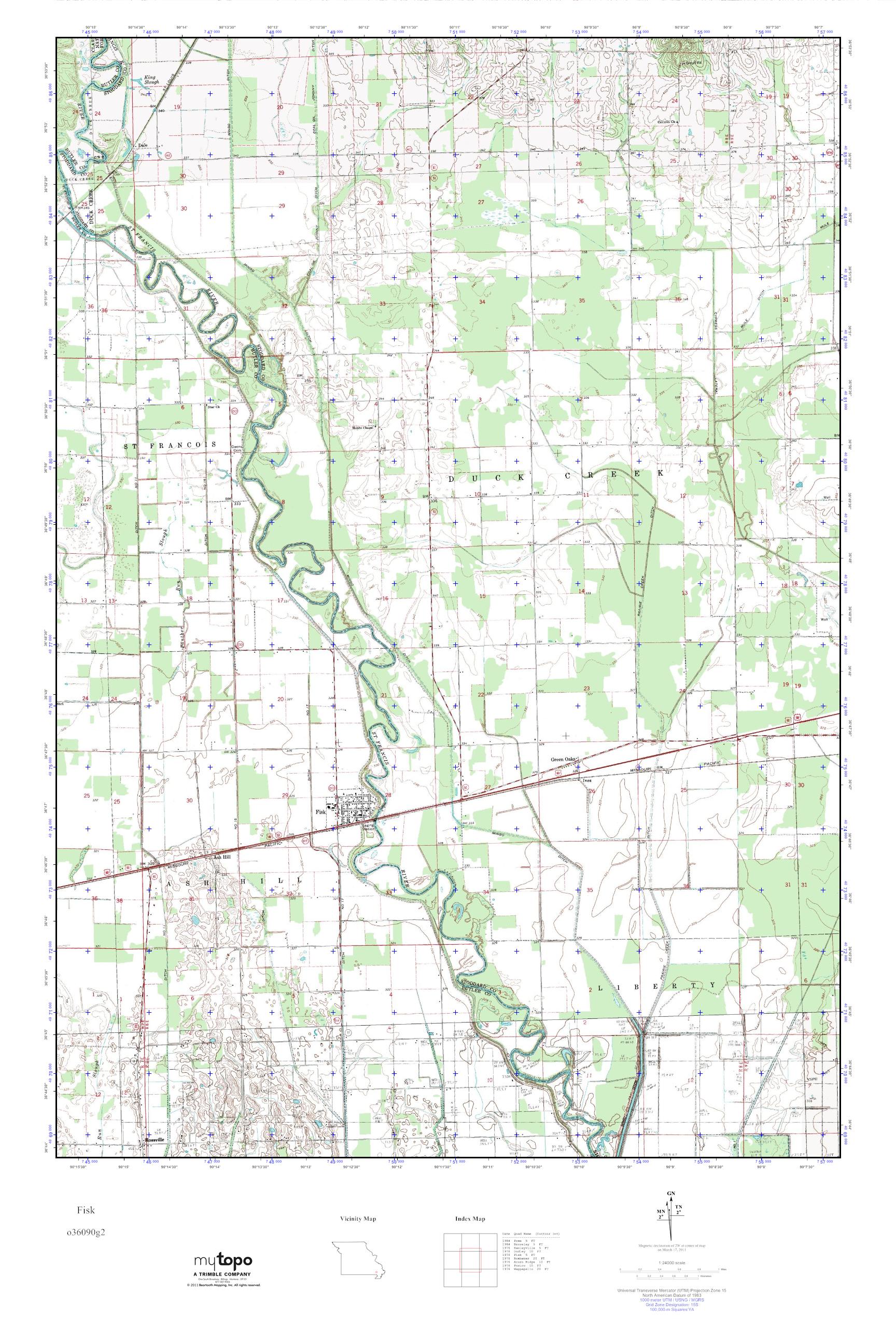 MyTopo Fisk, Missouri USGS Quad Topo Map