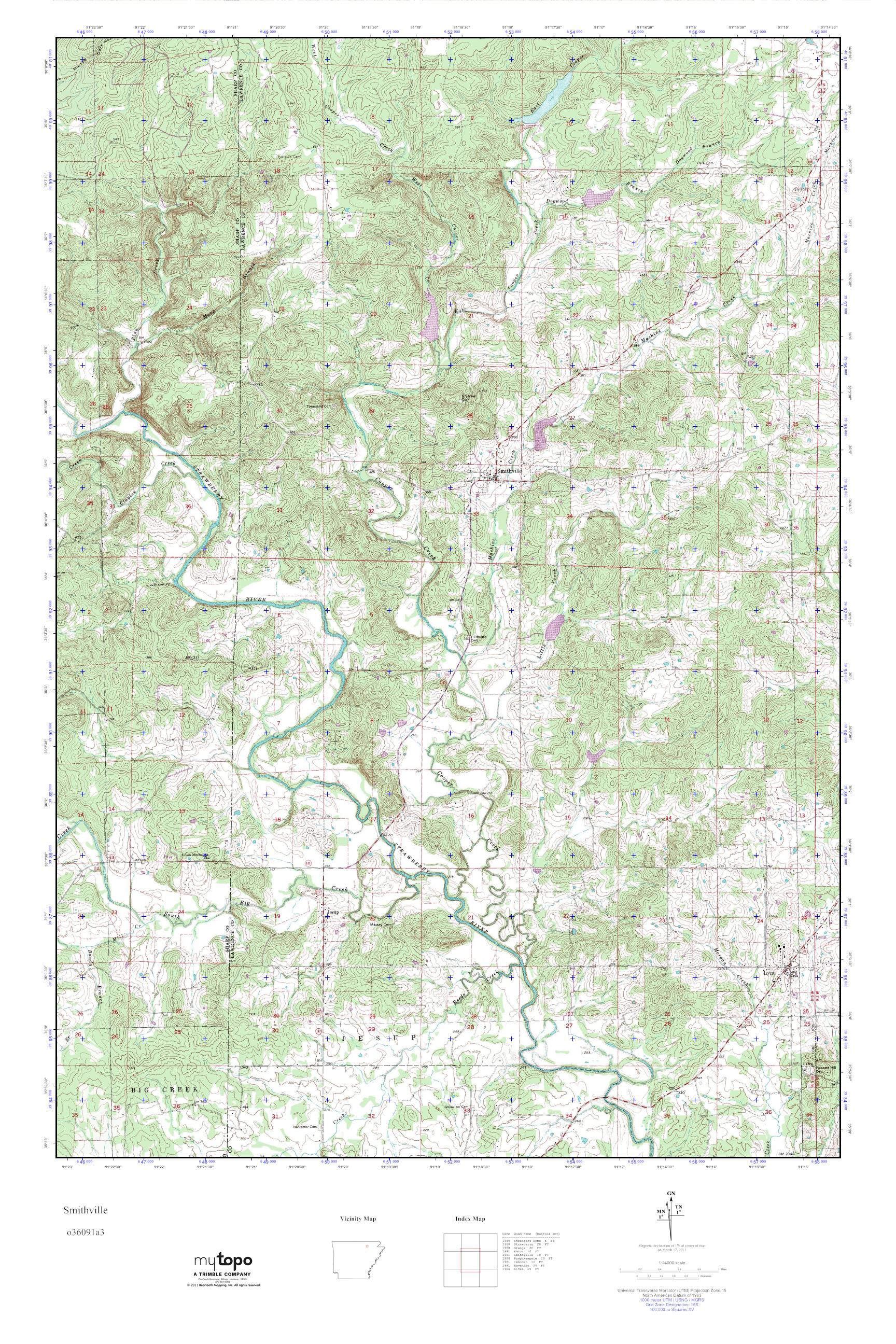 MyTopo Smithville, Arkansas USGS Quad Topo Map