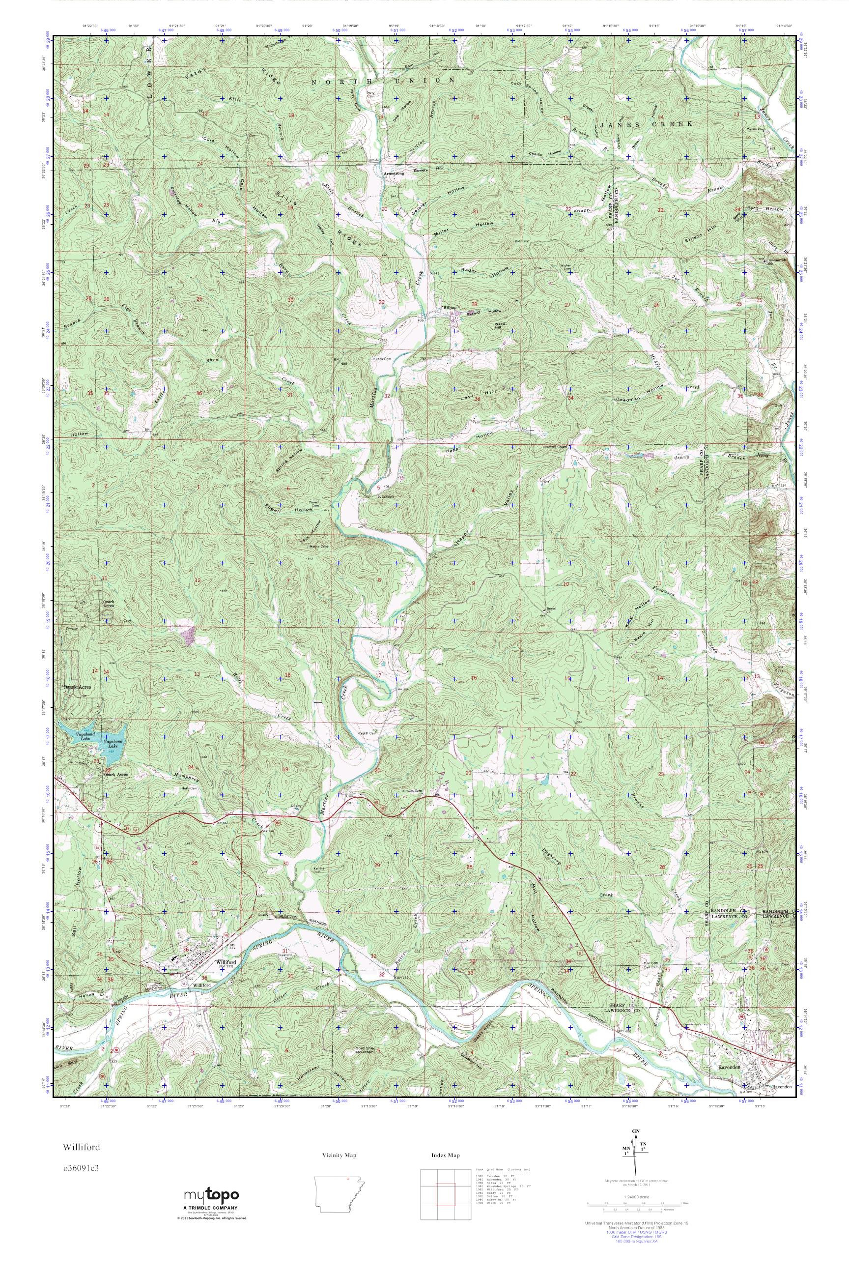 MyTopo Williford, Arkansas USGS Quad Topo Map
